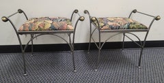 Pair of Charleston Forge Brass and Steel Floral Upholstered Benches