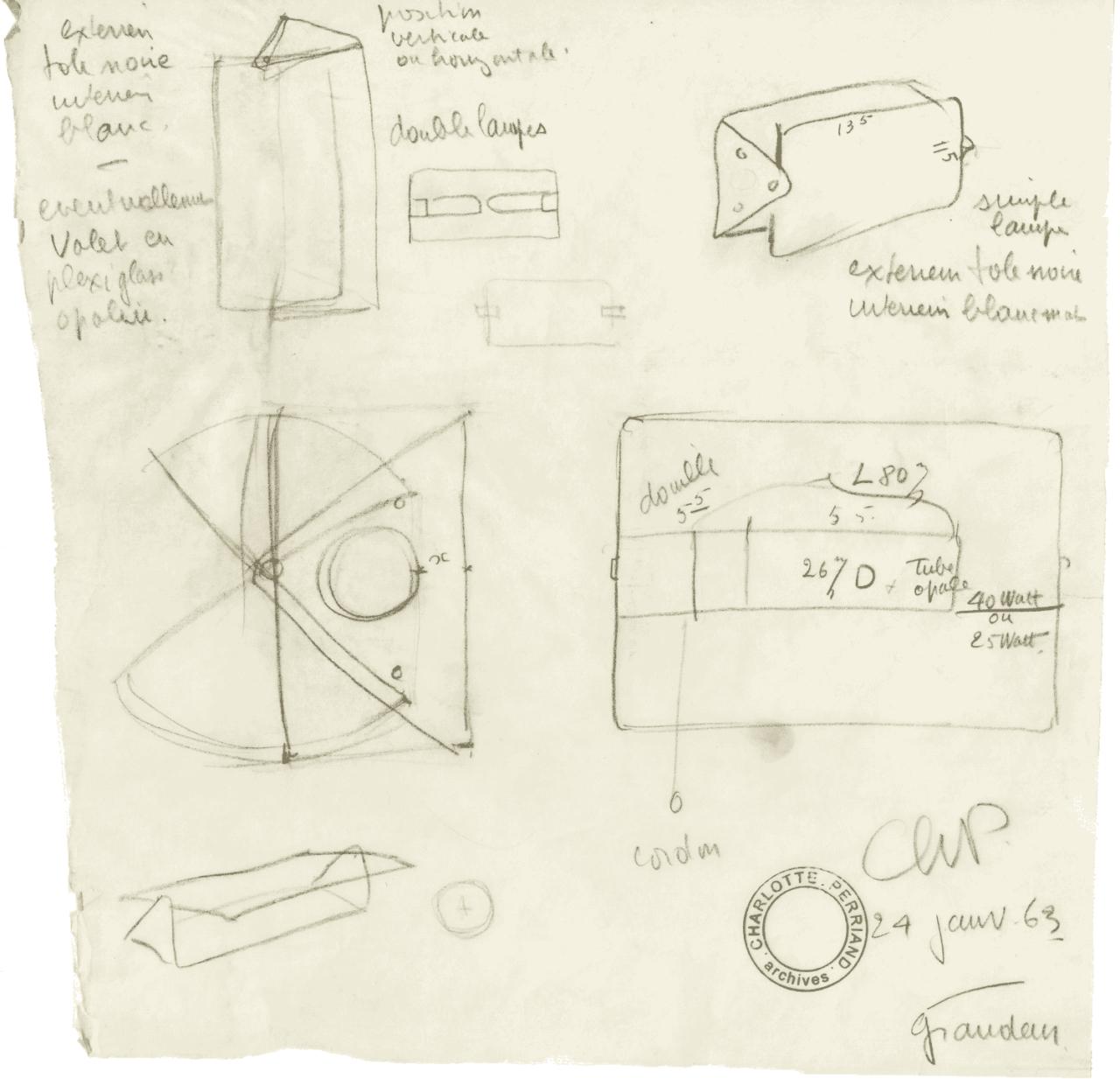 Charlotte Perriand 'Applique Volet Pivotant' Wandleuchten aus Aluminium, Paar im Angebot 12