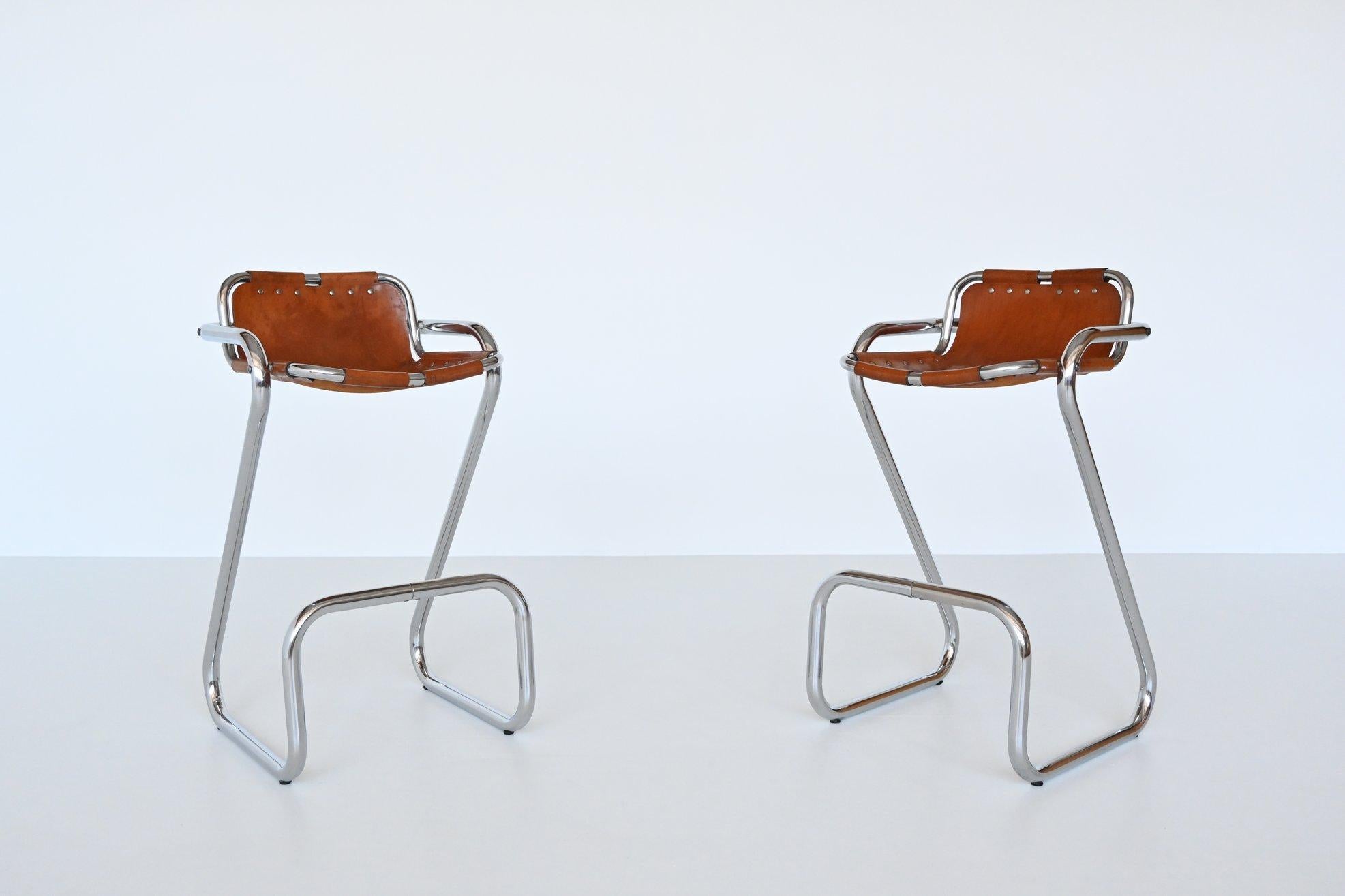 Mid-Century Modern Pair of Bar Stools in the style of Charlotte Perriand