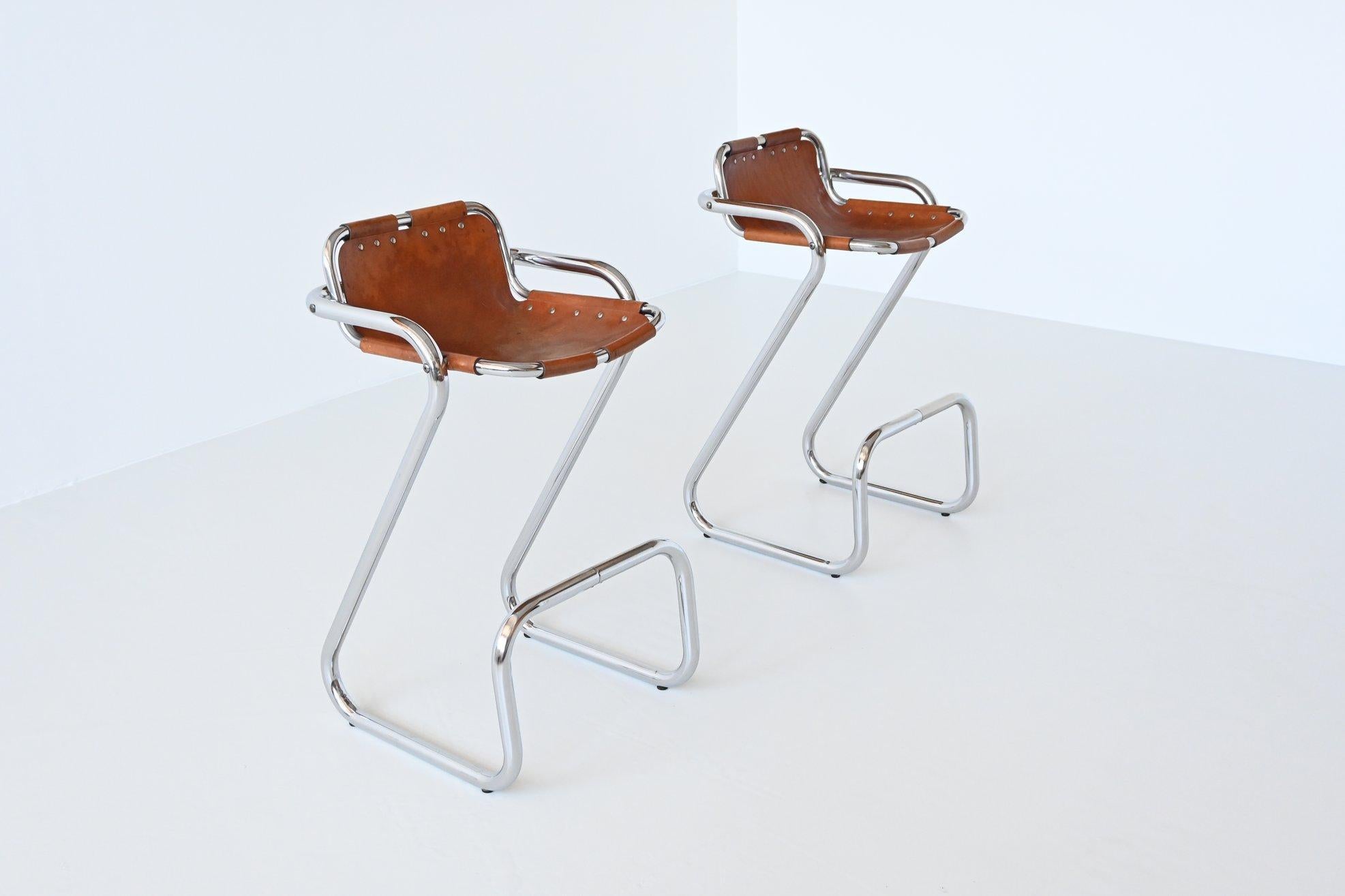 Metal Pair of Bar Stools in the style of Charlotte Perriand