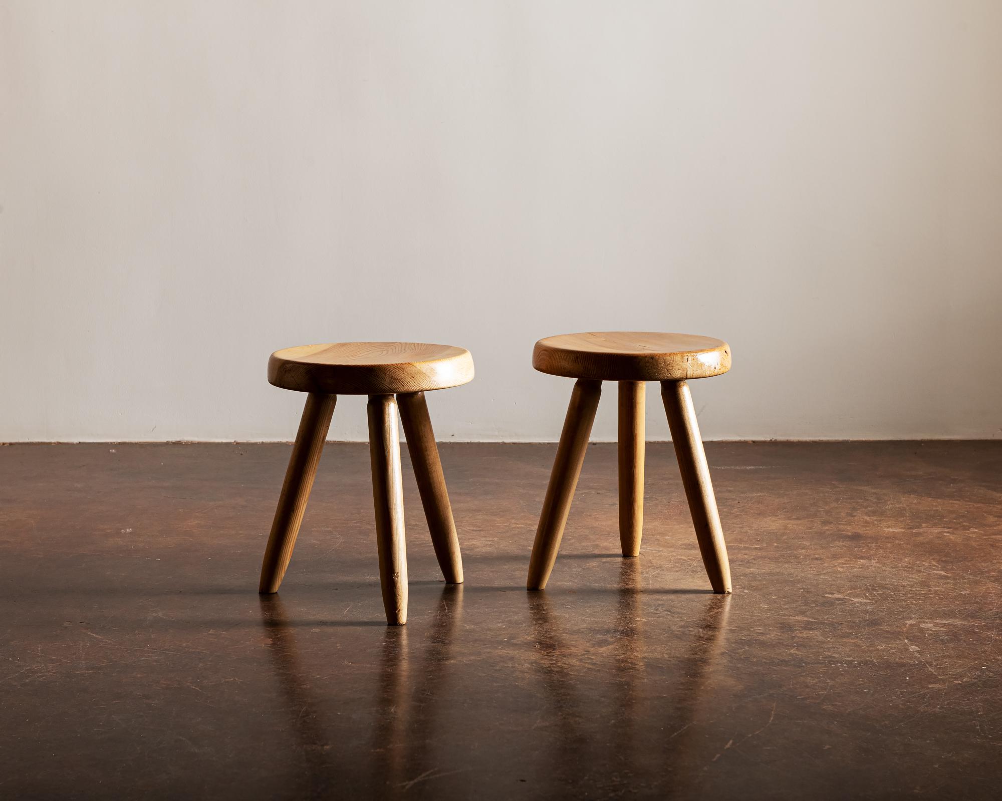 Pair of Charlotte Perriand Berger Stools in Ash, France, 1950s 8