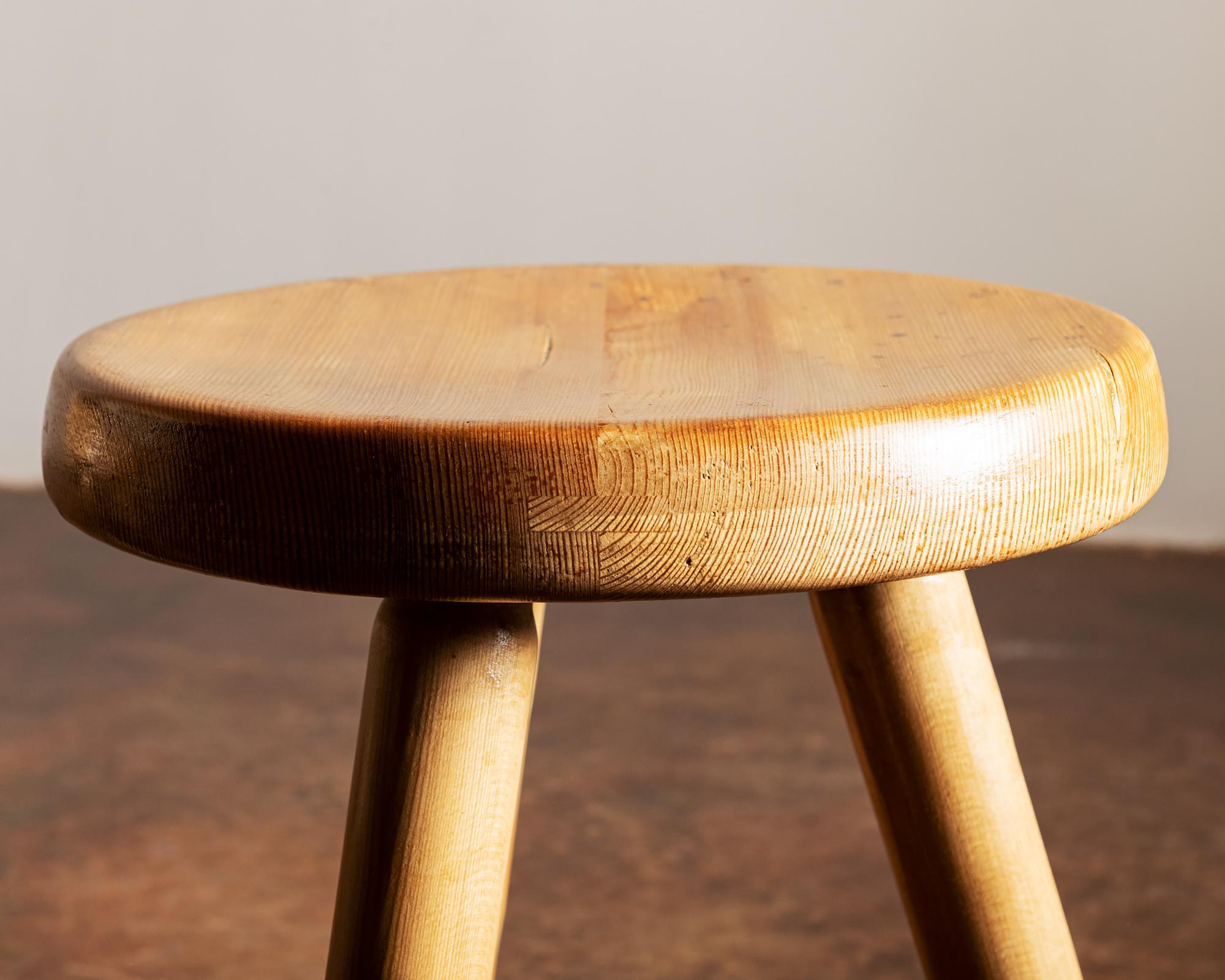 Hand-Crafted Pair of Charlotte Perriand Berger Stools in Ash, France, 1950s