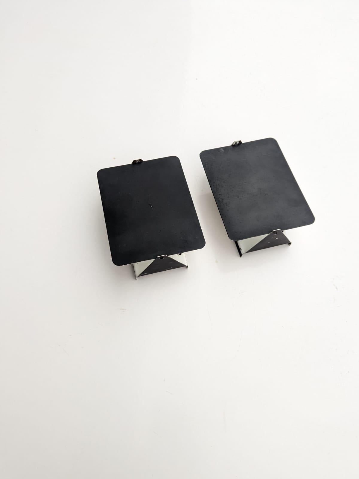 Mid-20th Century Pair of Charlotte Perriand CP1 Black Metal Sconces, France, Late 1960s