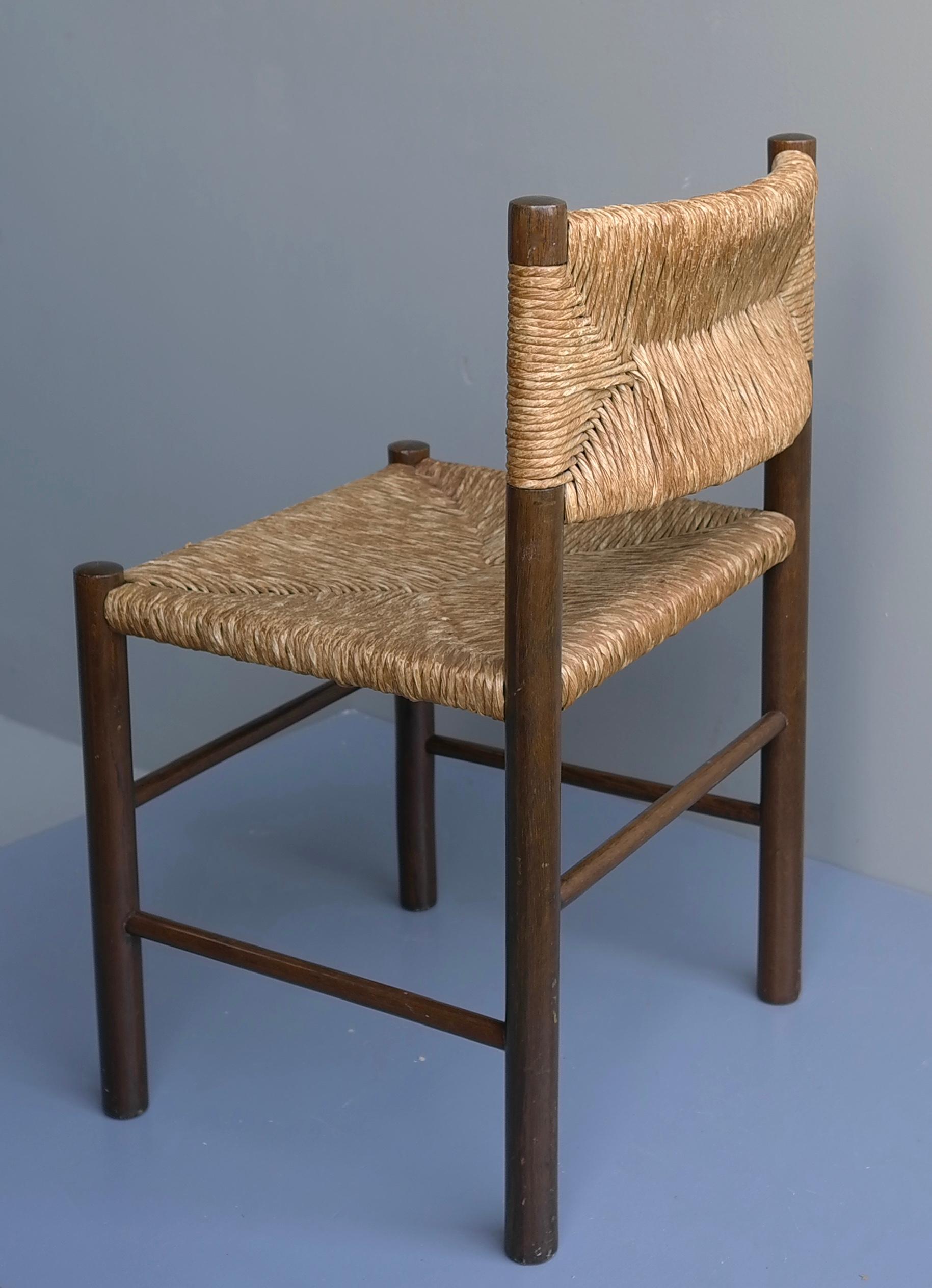 Mid-Century Modern Pair of Charlotte Perriand 'Dordogne' Chairs in Wood and Rush, France, 1960's