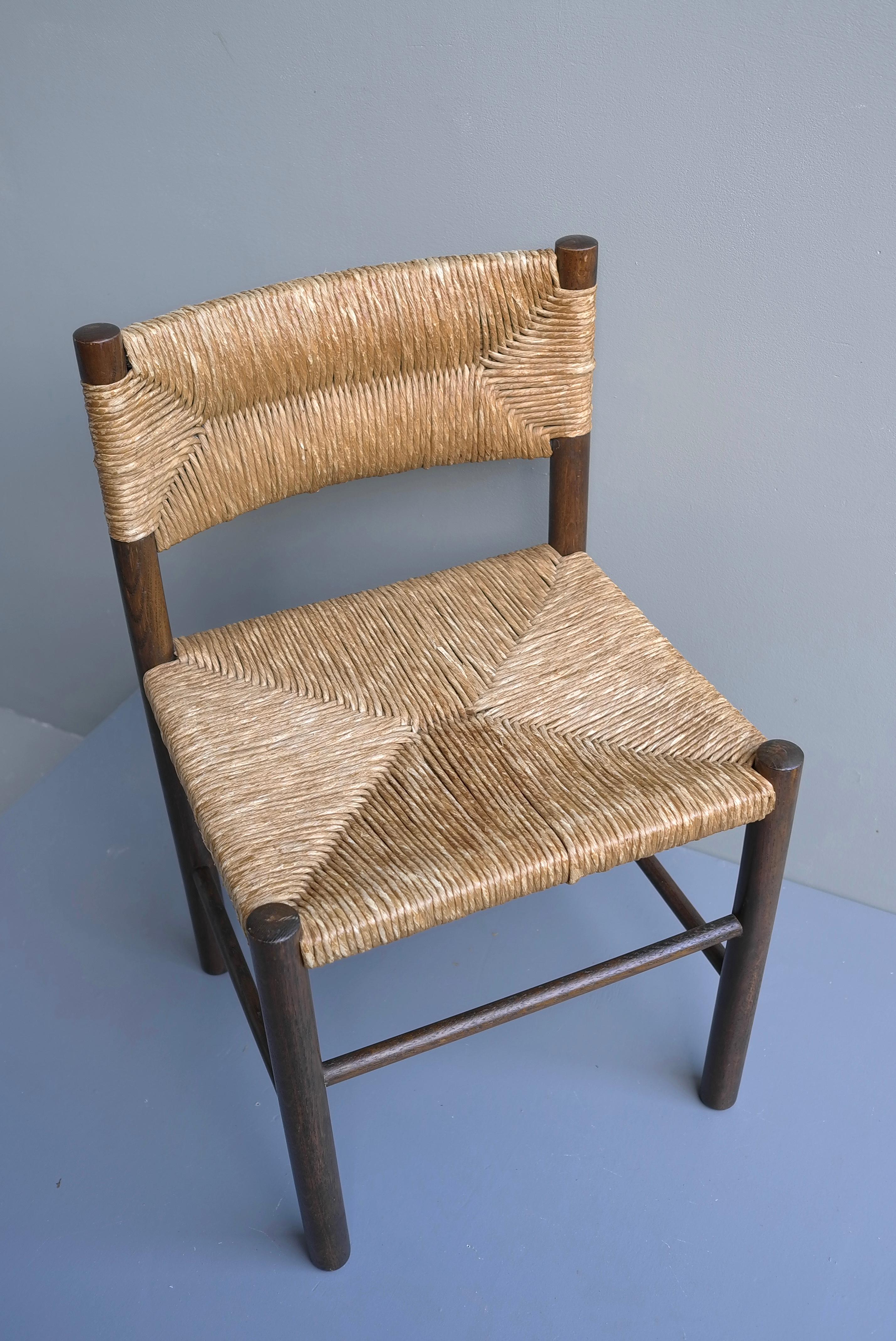 Mid-20th Century Pair of Charlotte Perriand 'Dordogne' Chairs in Wood and Rush, France, 1960's