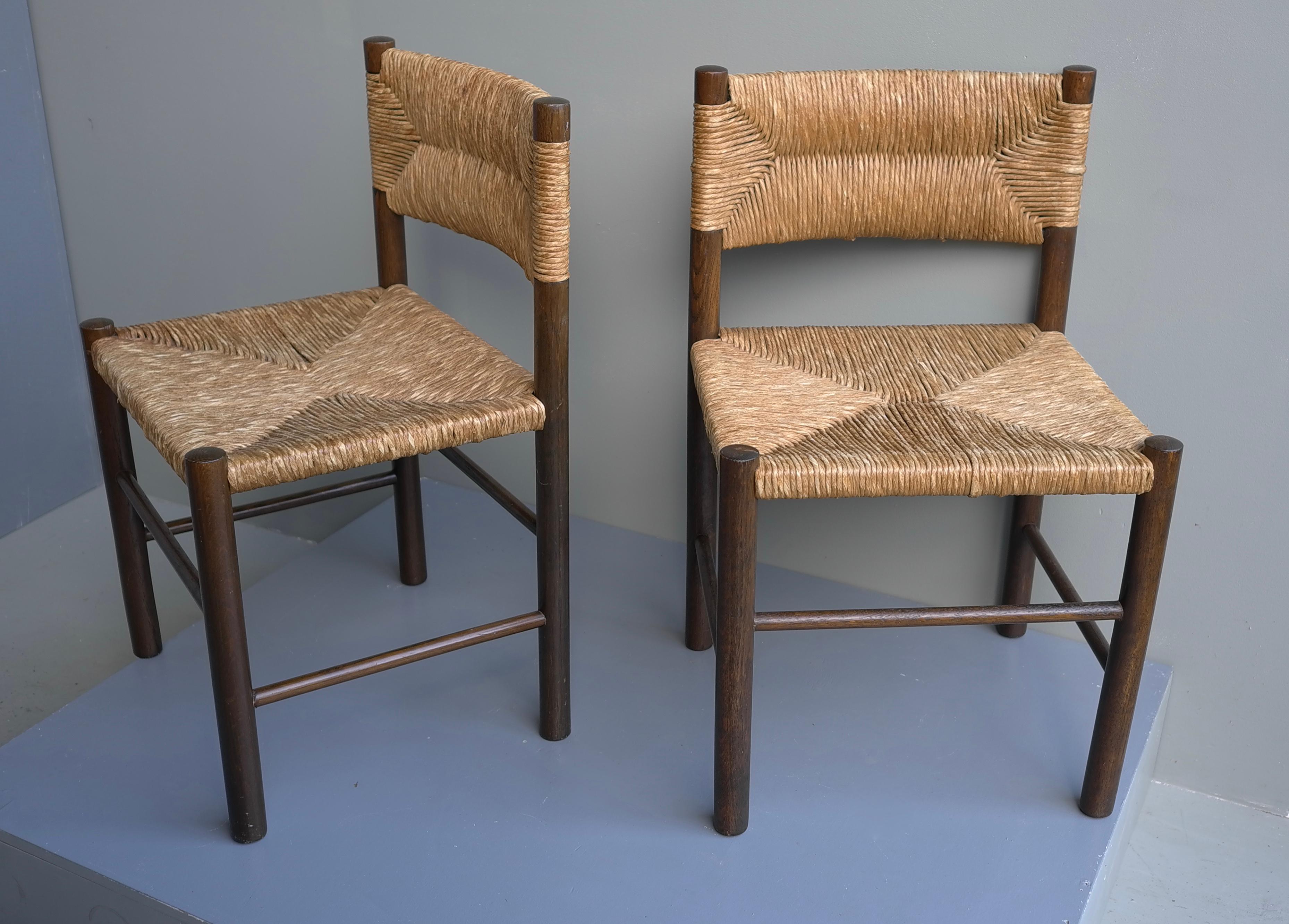Pair of Charlotte Perriand 'Dordogne' Chairs in Wood and Rush, France, 1960's 1