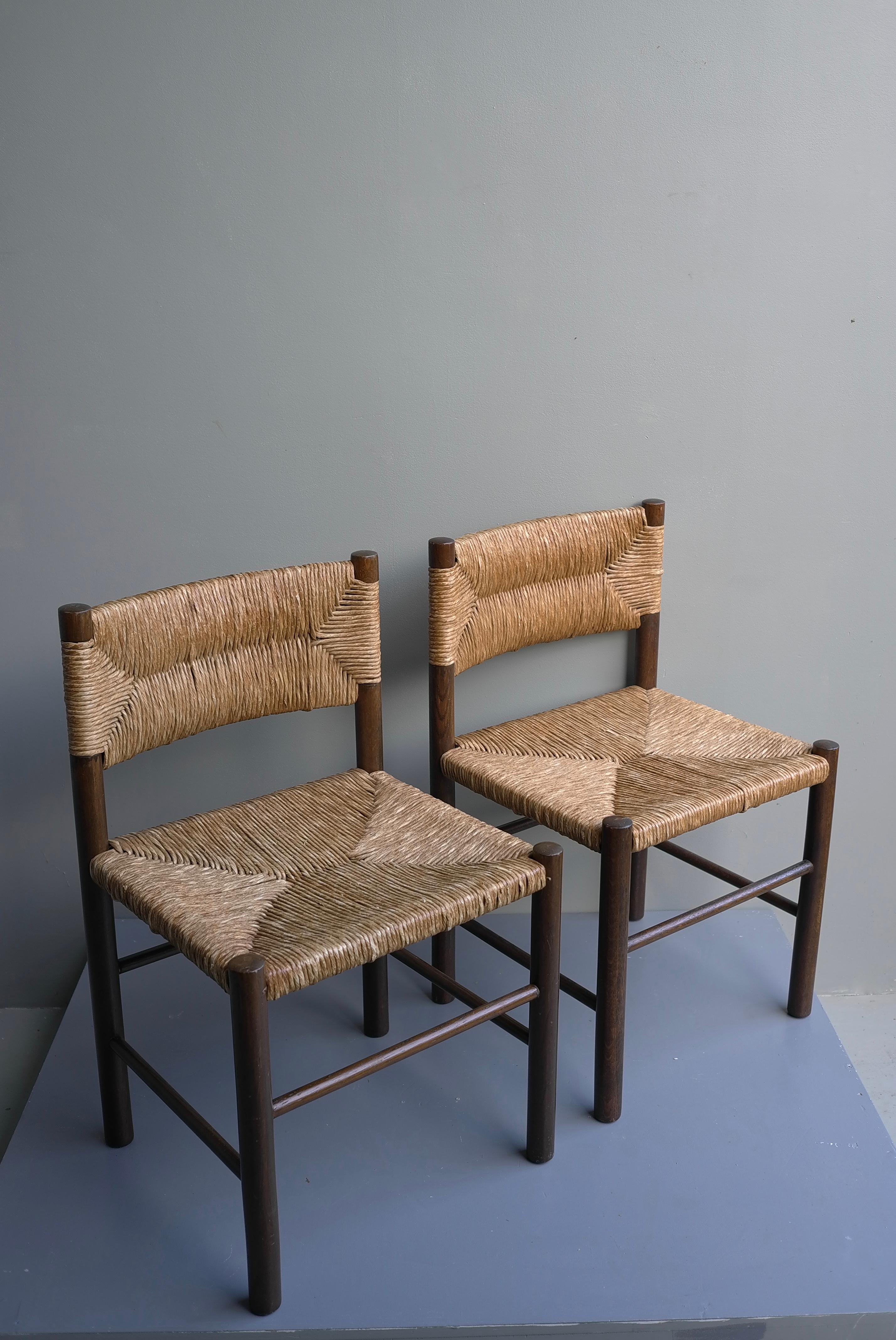Pair of Charlotte Perriand 'Dordogne' Chairs in Wood and Rush, France, 1960's 3