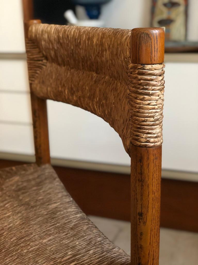 Pair of “dordogne” chairs - 1950. Wooden structure, seat and backrest in straw weave. Sentou edition. Origin chalet Méribel France.
Dimensions 76 × 40 × 47 cm. 
Seat height. 48 cm.
 