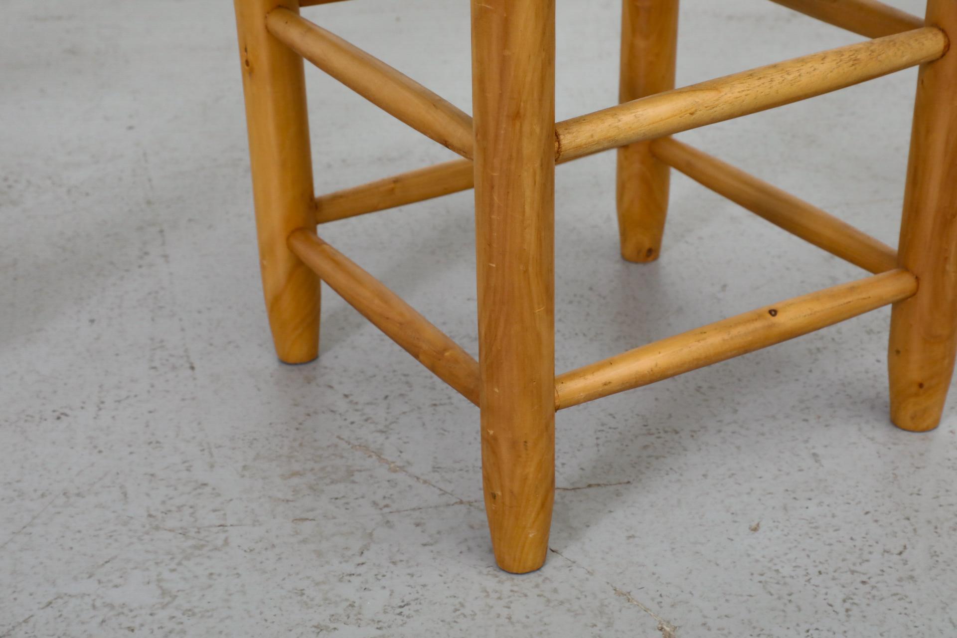 Pair of Charlotte Perriand Inspired Oak Stools with Hand-Woven Rush Seats 4