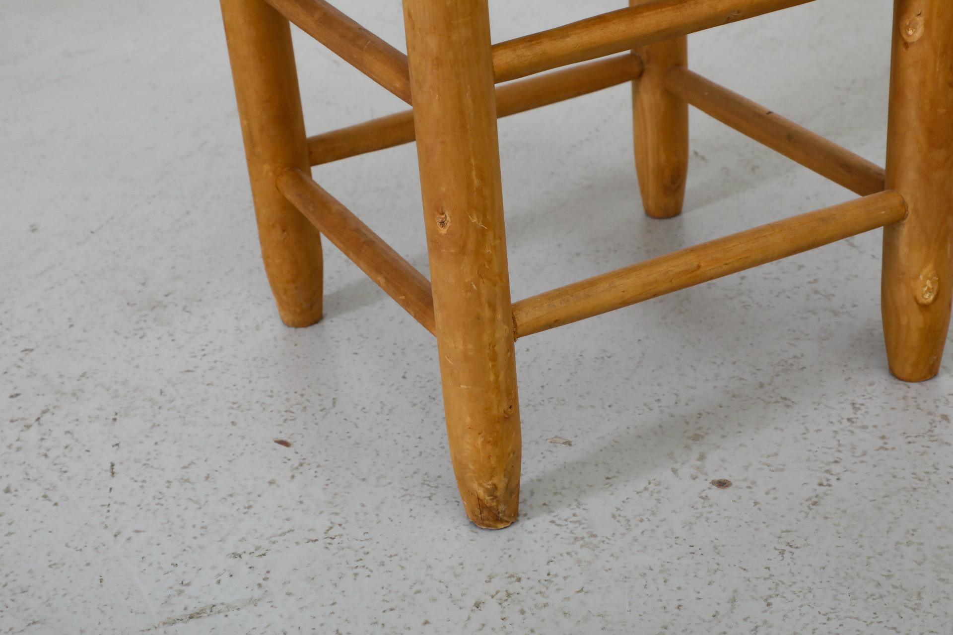 Pair of Charlotte Perriand Inspired Oak Stools with Hand-Woven Rush Seats 5