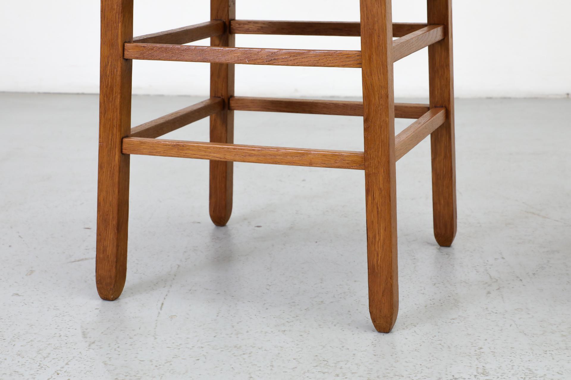 Pair of Charlotte Perriand Inspired Primitive Oak Stools with Rush Seats 4