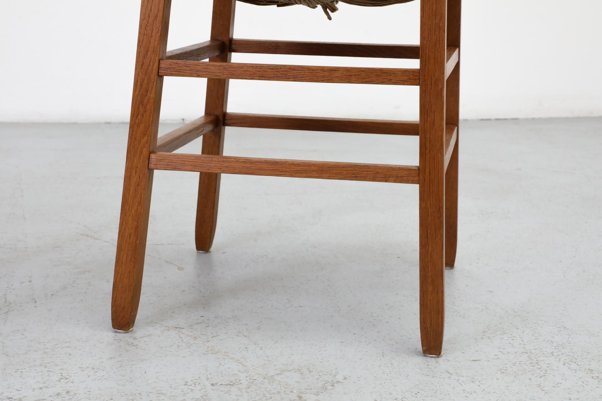 Pair of Charlotte Perriand Inspired Primitive Oak Stools with Rush Seats 6