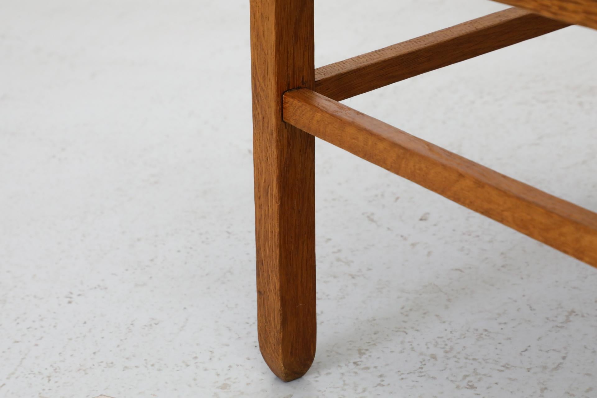 Pair of Charlotte Perriand Inspired Primitive Oak Stools with Rush Seats 9