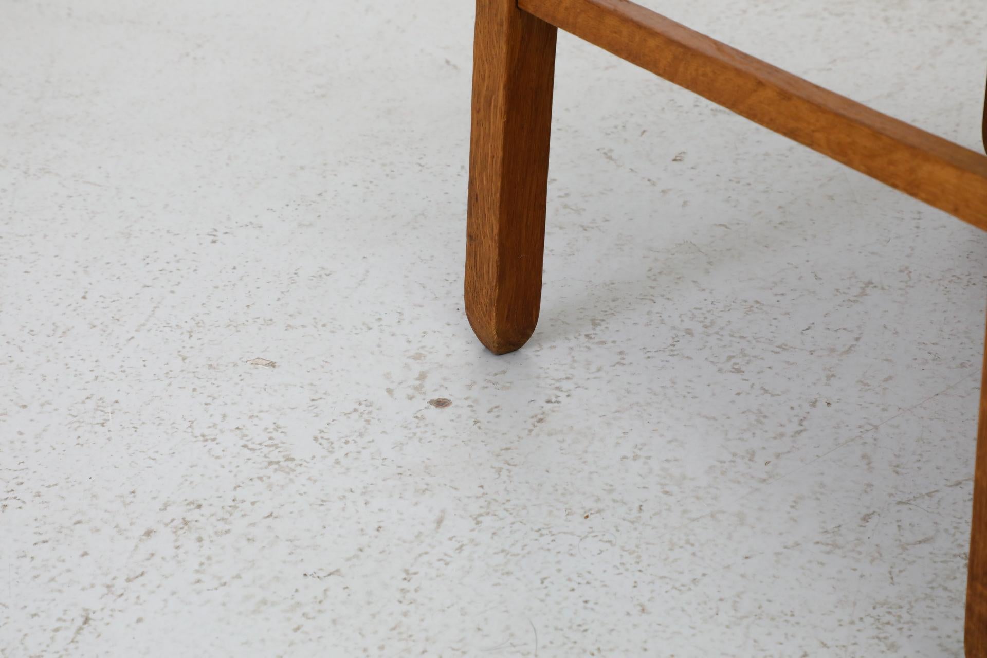 Pair of Charlotte Perriand Inspired Primitive Oak Stools with Rush Seats 10