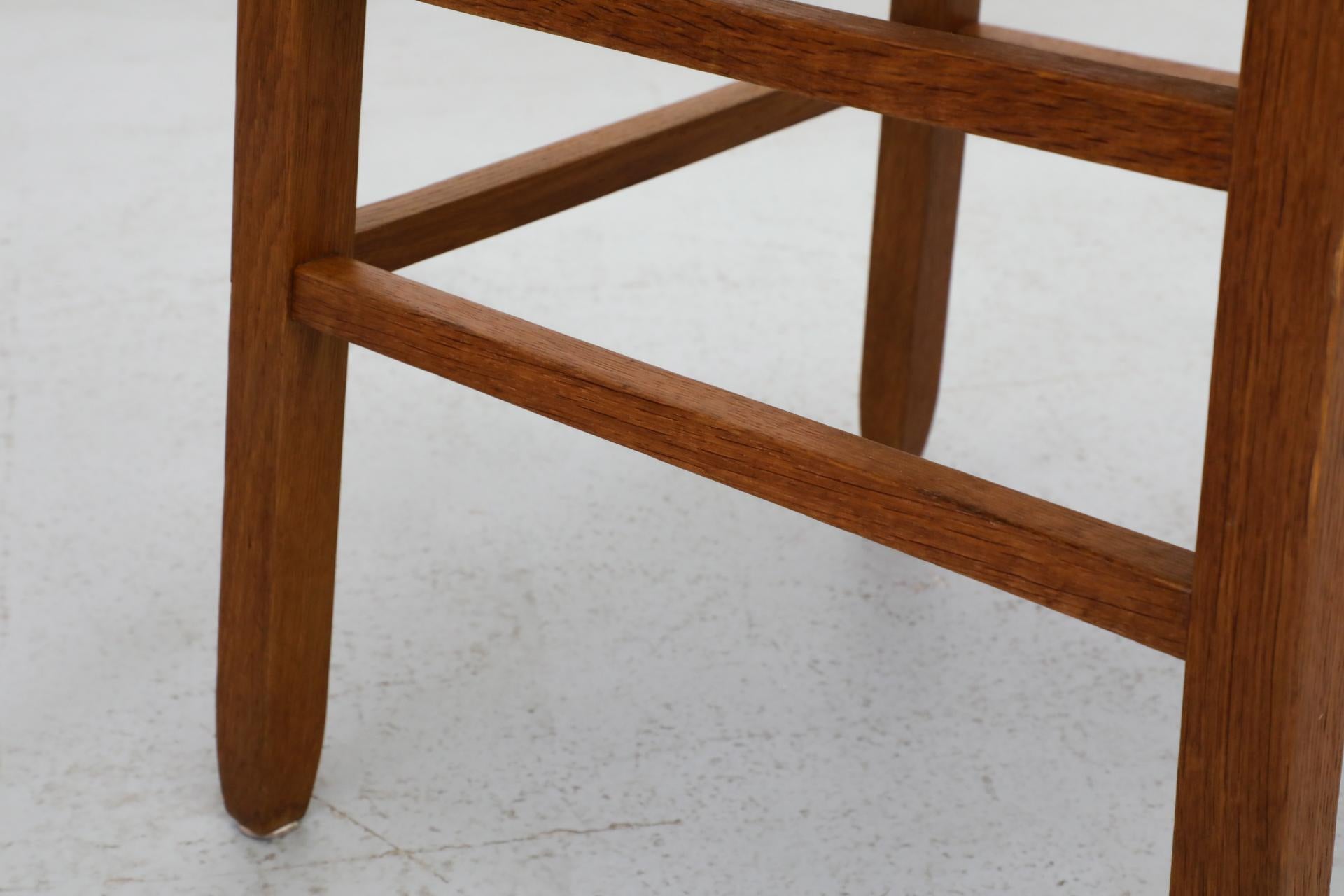 Pair of Charlotte Perriand Inspired Primitive Oak Stools with Rush Seats 12