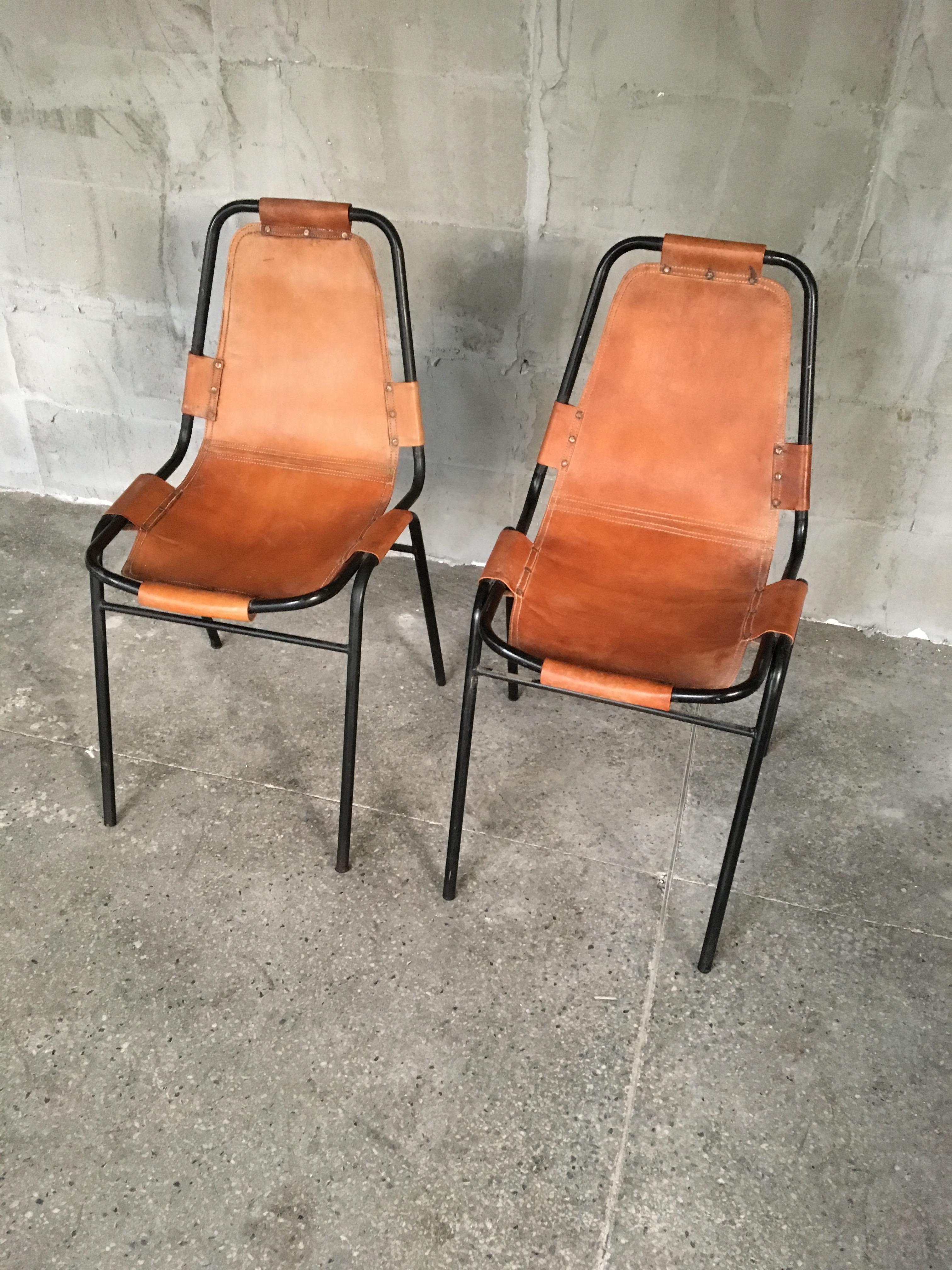 Mid-Century Modern Pair of Charlotte Perriand Les Arcs Chairs, 1950s For Sale