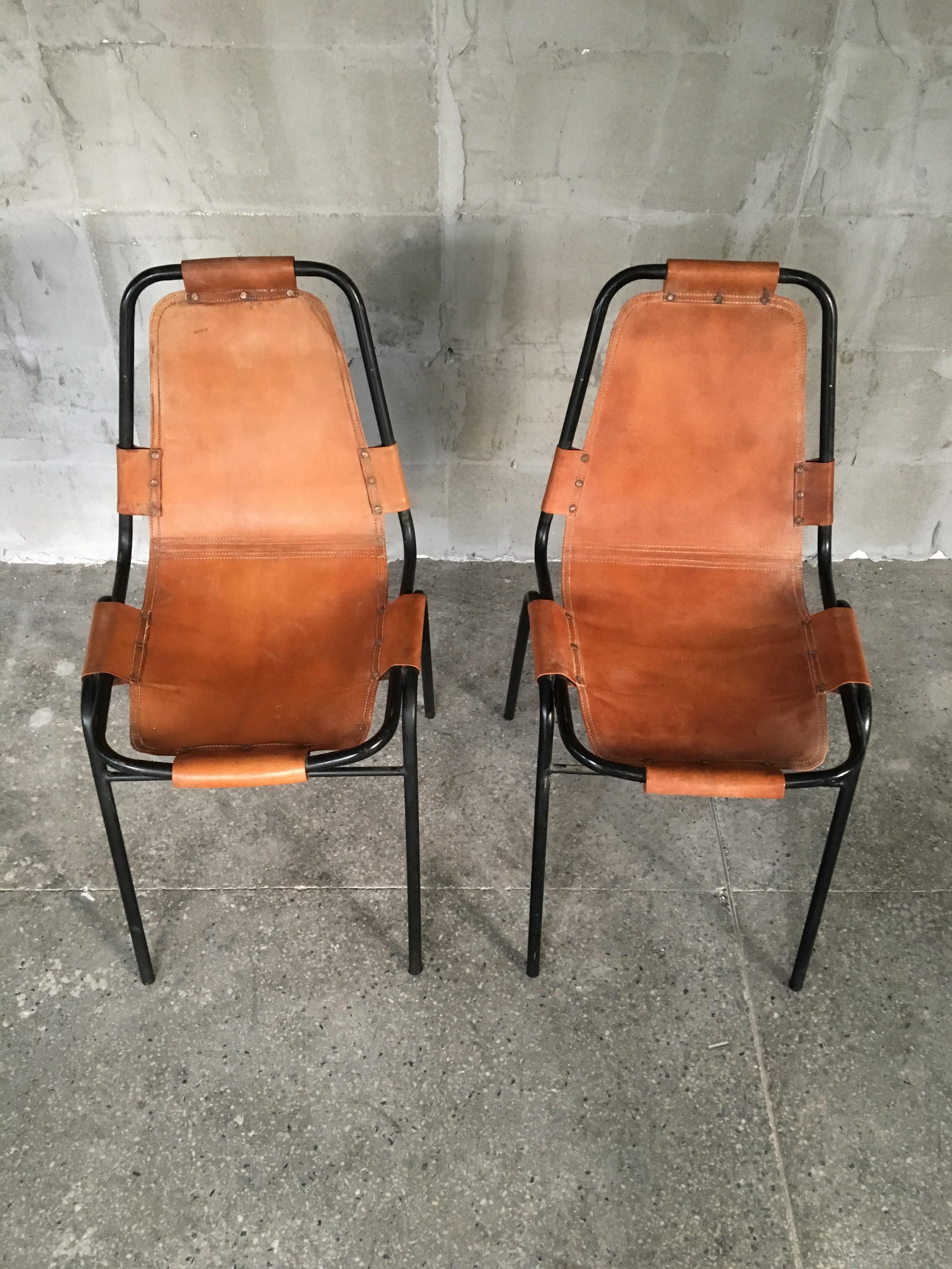 French Pair of Charlotte Perriand Les Arcs Chairs, 1950s For Sale