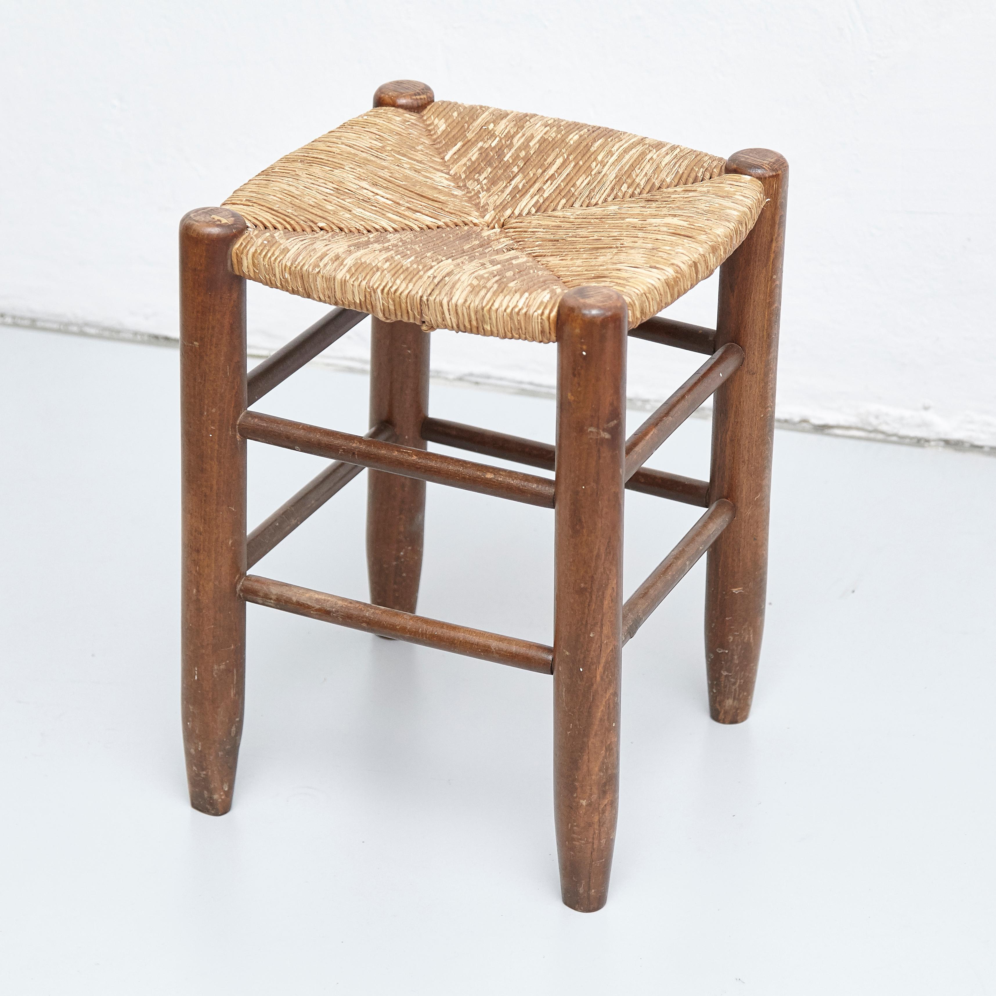 Pair of Charlotte Perriand, Mid-Century Modern, Rattan Wood French Stools 6