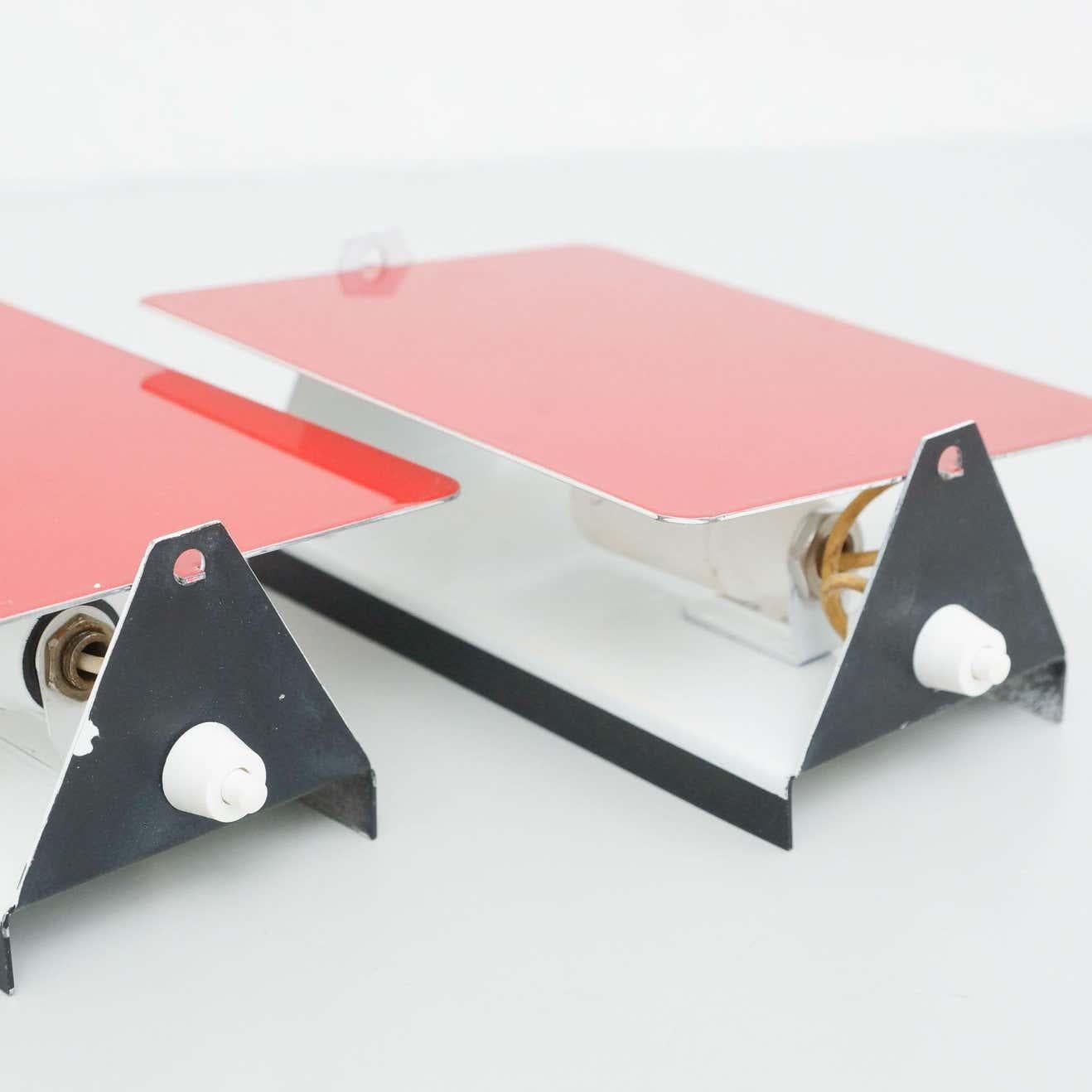 Mid-20th Century Pair of Charlotte Perriand, Mid-Century Modern Red Metal Cp-1 Wall Light, 1960 For Sale