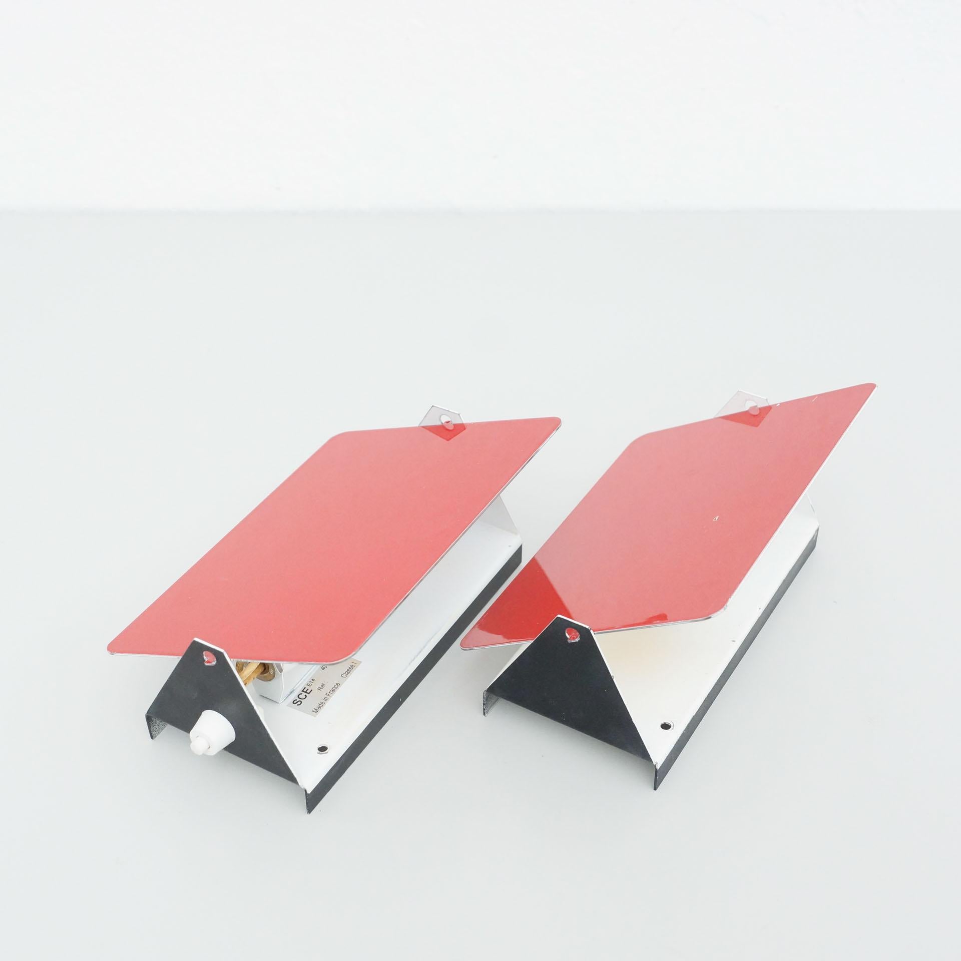 Mid-20th Century Pair of Charlotte Perriand, Mid-Century Modern Red Metal CP-1 Wall Light, 1960