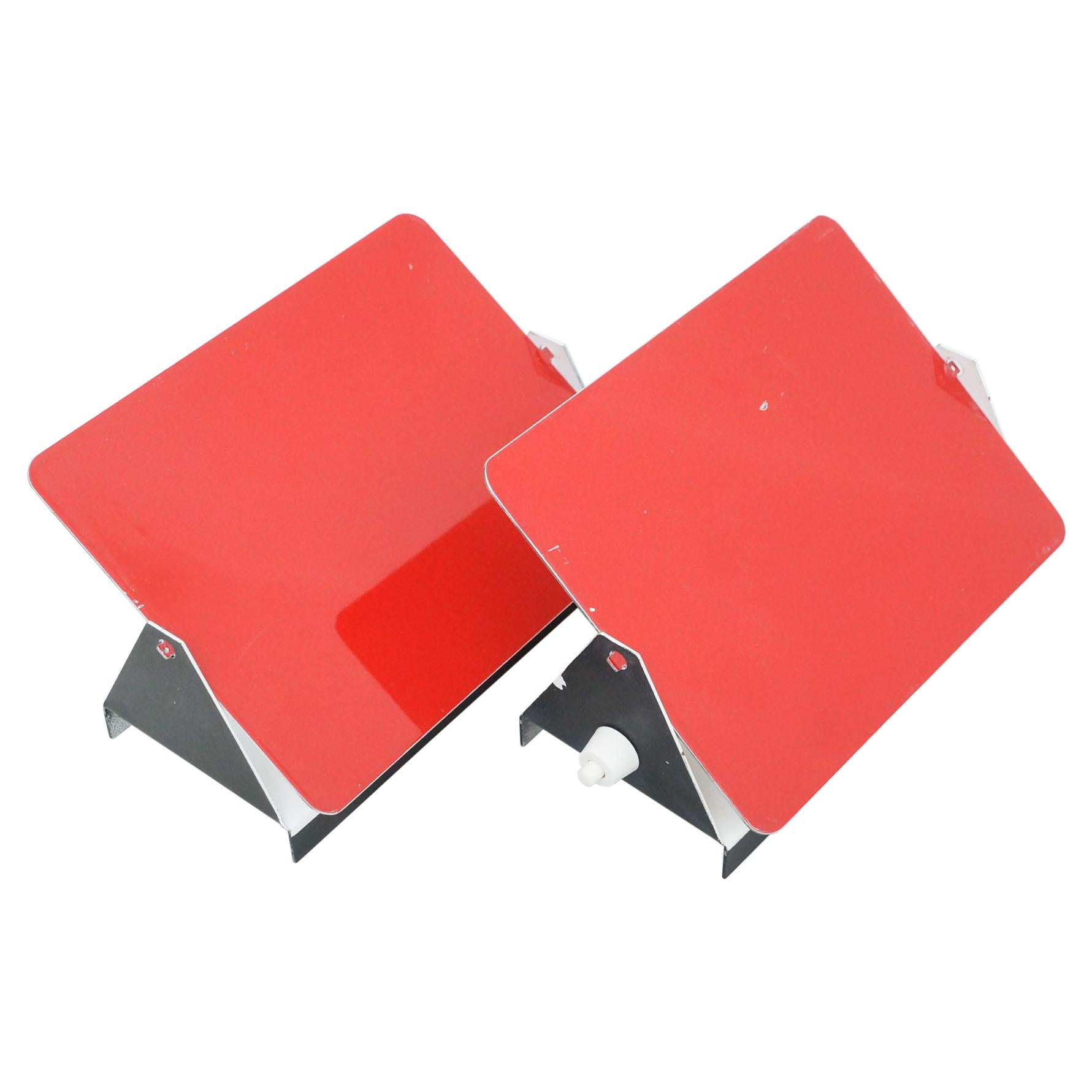 Pair of Charlotte Perriand, Mid-Century Modern Red Metal CP-1 Wall Light, 1960