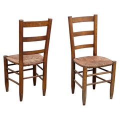 Pair of Charlotte Perriand Mid-Century Modern Wood Rattan, Nº 19, French Chairs