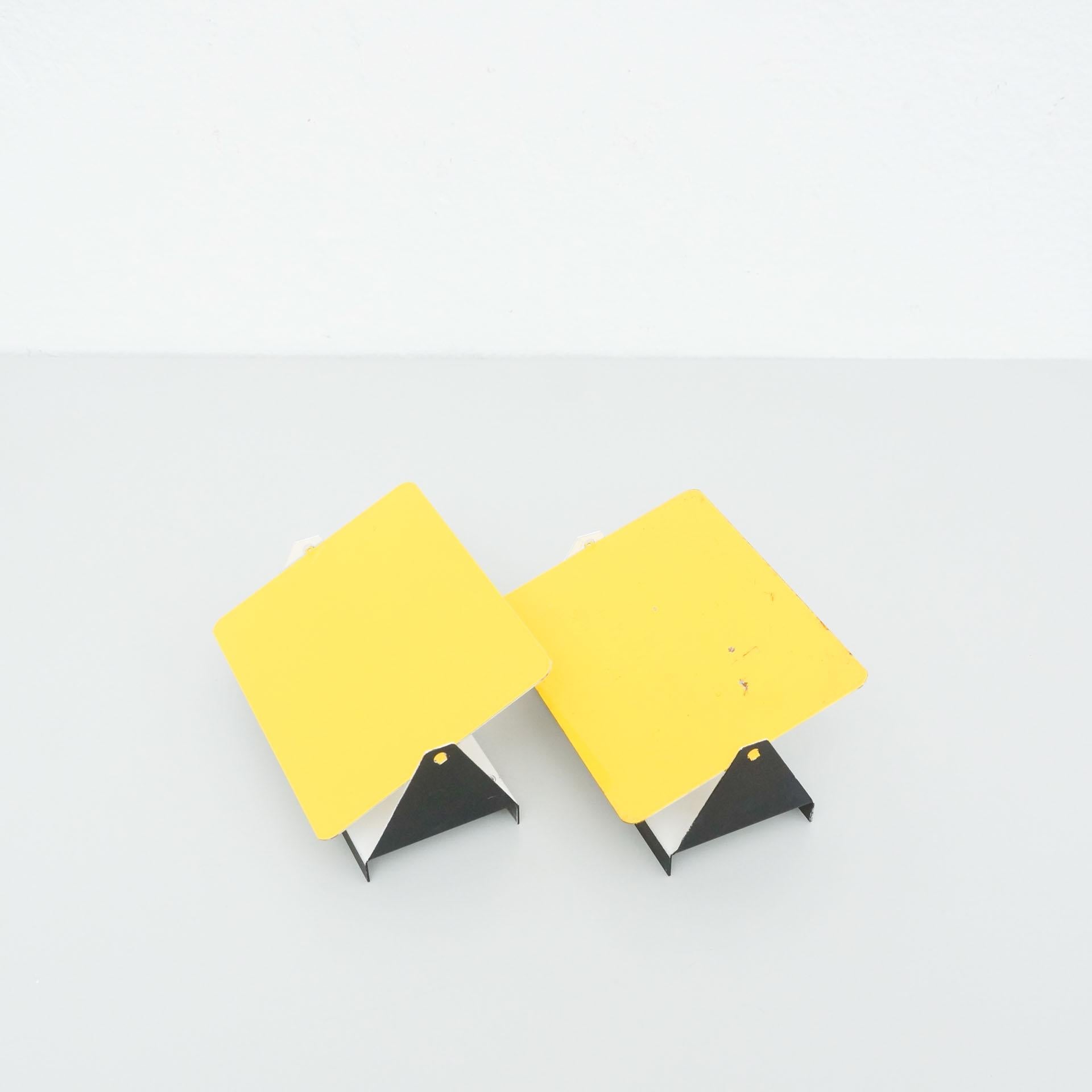 French Pair of Charlotte Perriand Mid-Century Modern Yellow Metal CP-1 Wall Light, 1960