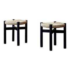 Pair of Charlotte Perriand 'Orcières' Stools in Original Black Paint c. 1960