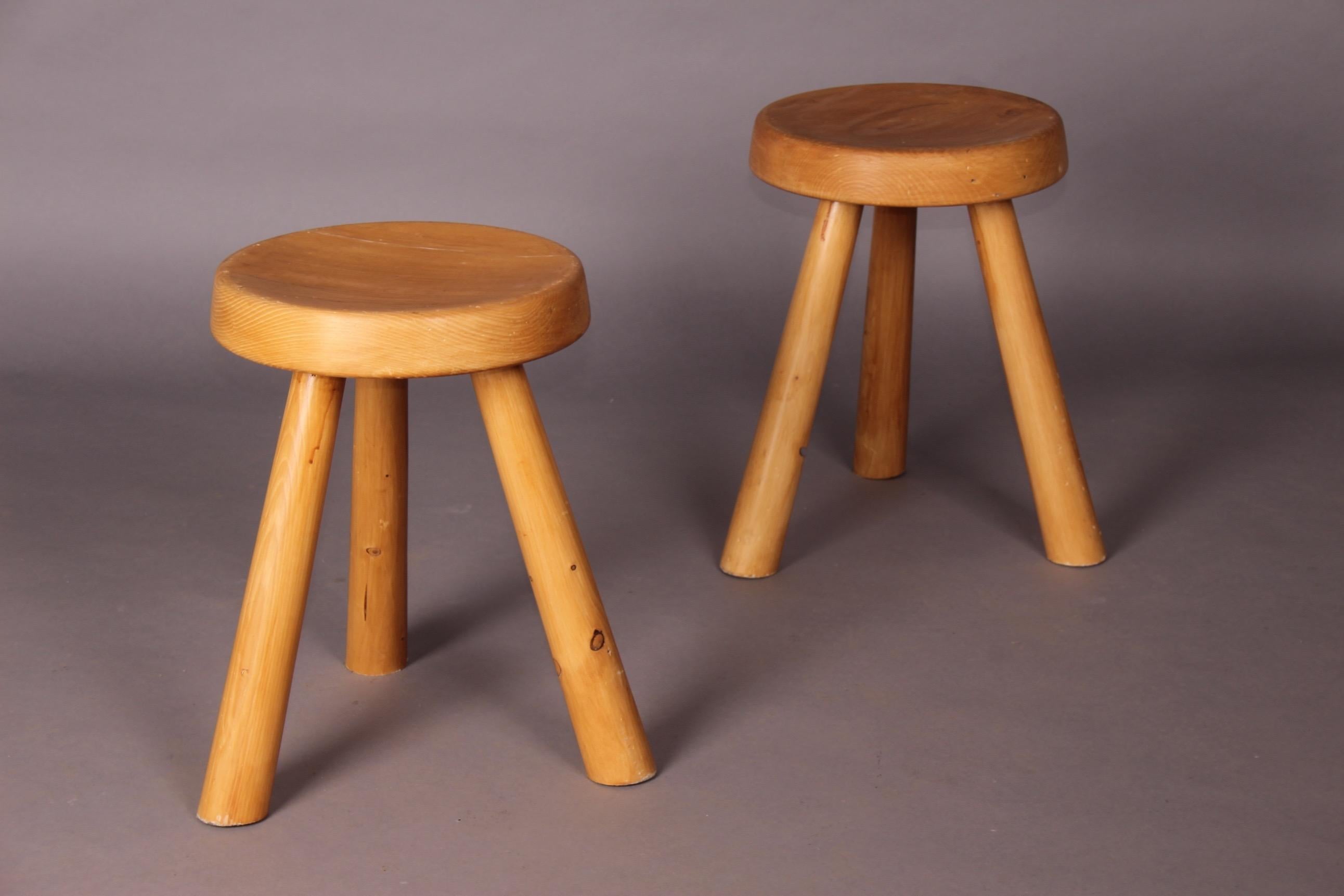 Mid-20th Century Pair of Charlotte Perriand Stool from Les Arcs