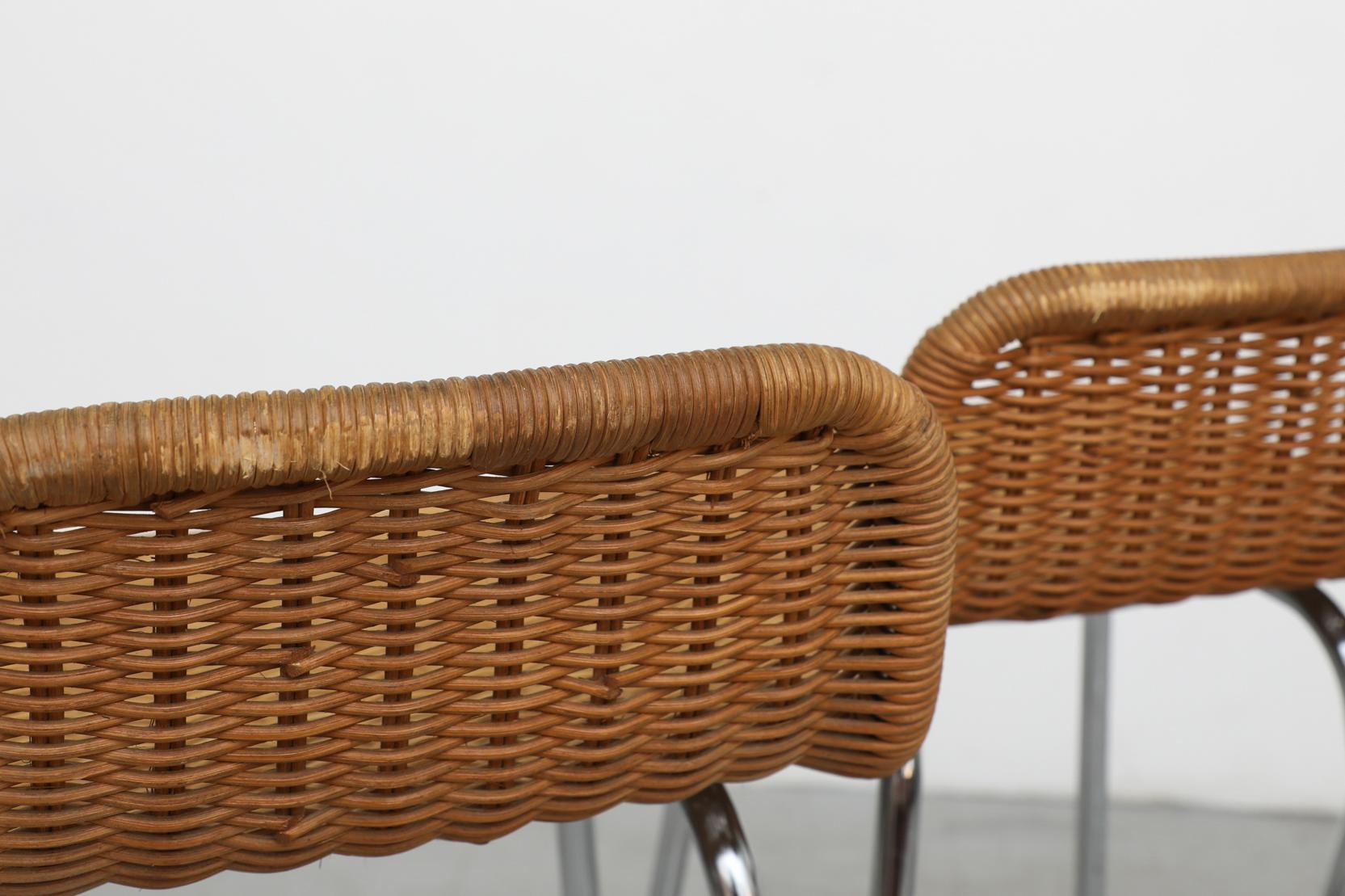 Rattan Pair of Charlotte Perriand Style Bar Stools