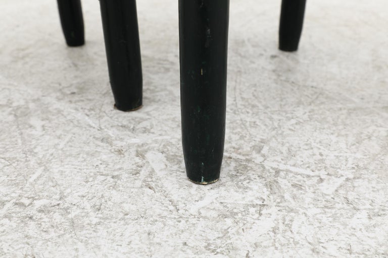 Pair of Charlotte Perriand Style Dark Green Stools with Rush Seats For Sale at 1stDibs