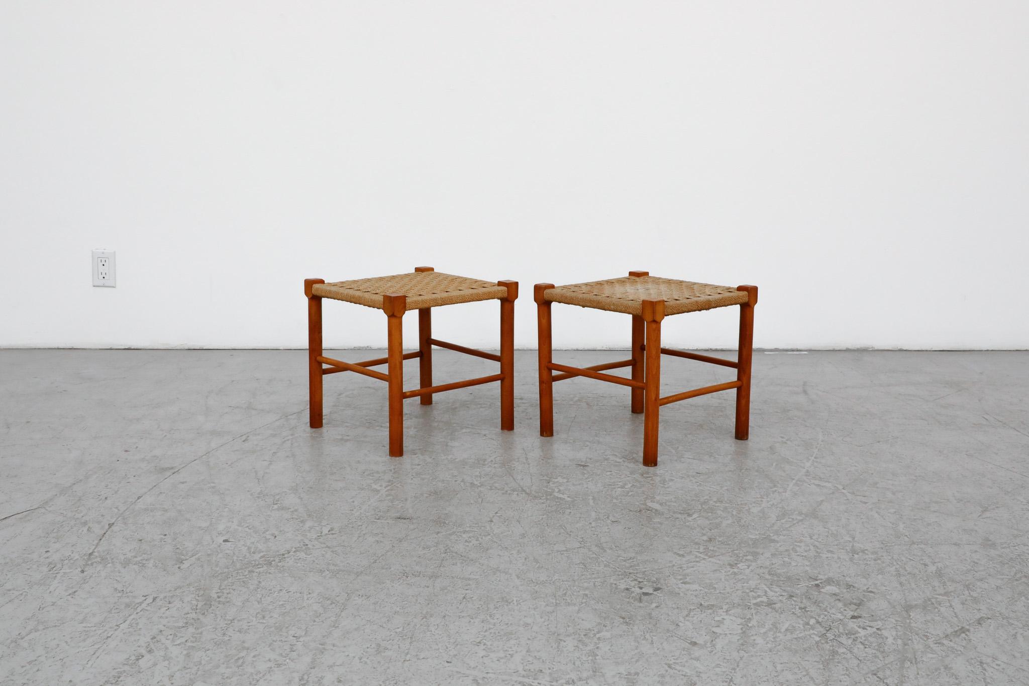 Dutch Pair of Charlotte Perriand Style Mini Rope Stools