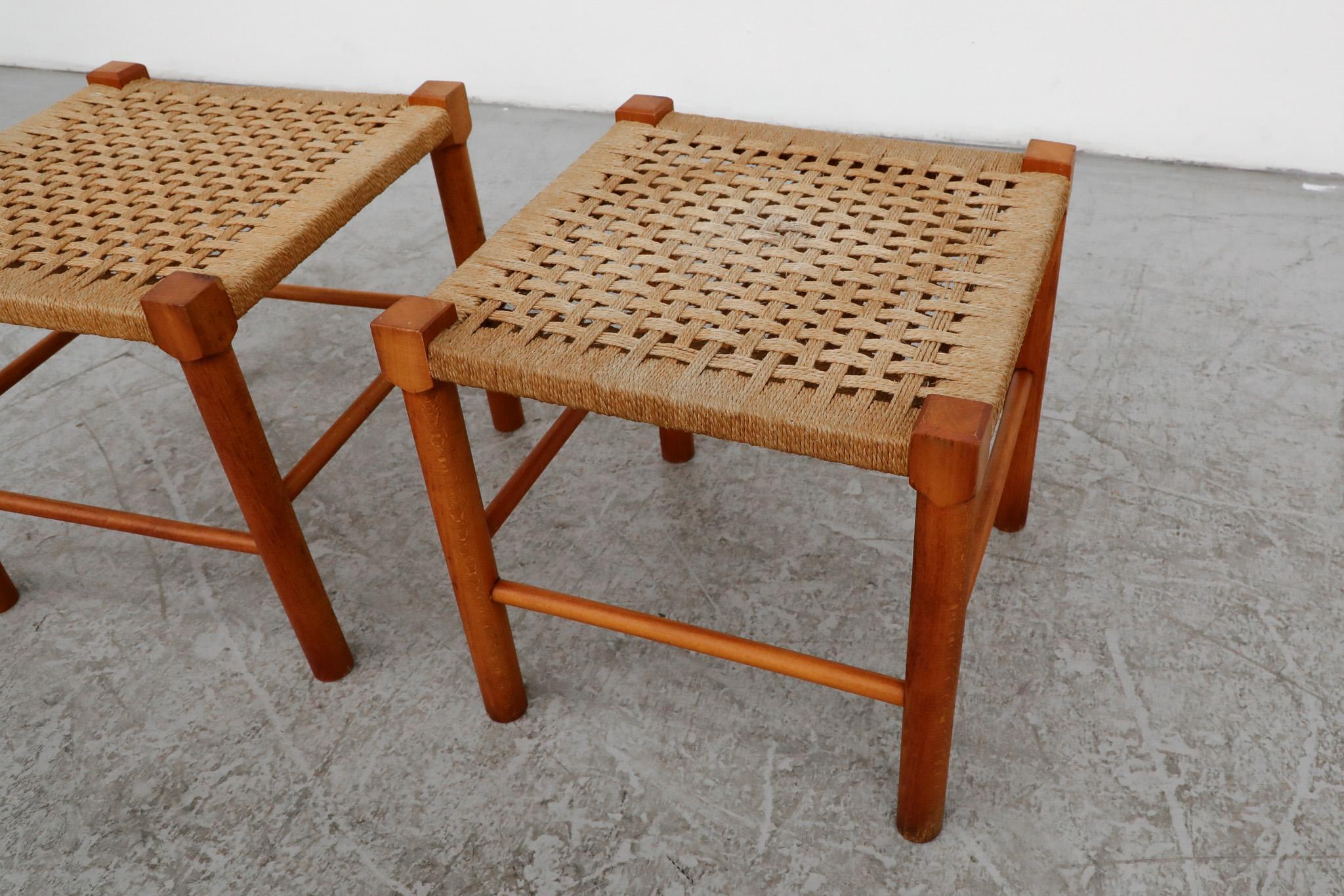 Mid-20th Century Pair of Charlotte Perriand Style Mini Rope Stools