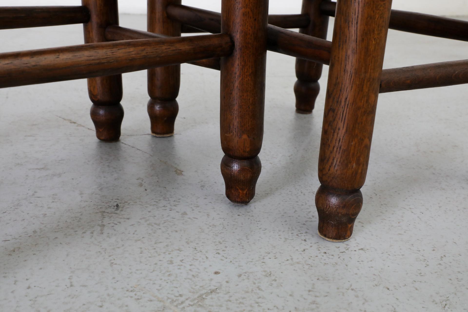 Pair of Charlotte Perriand Style Mini Stools with Dark Oak Frames and Rush Seats 3