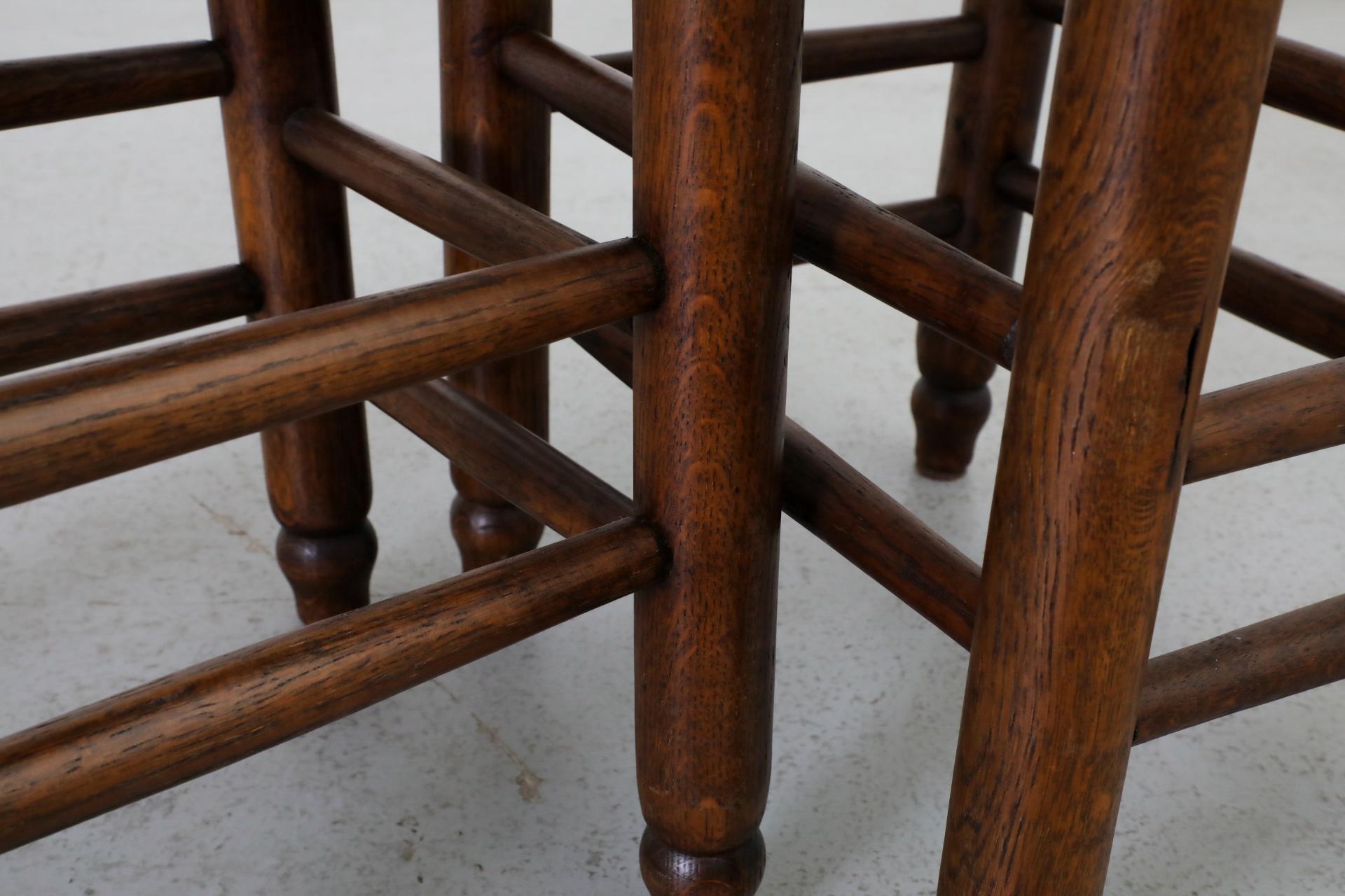 Pair of Charlotte Perriand Style Mini Stools with Dark Oak Frames and Rush Seats 2