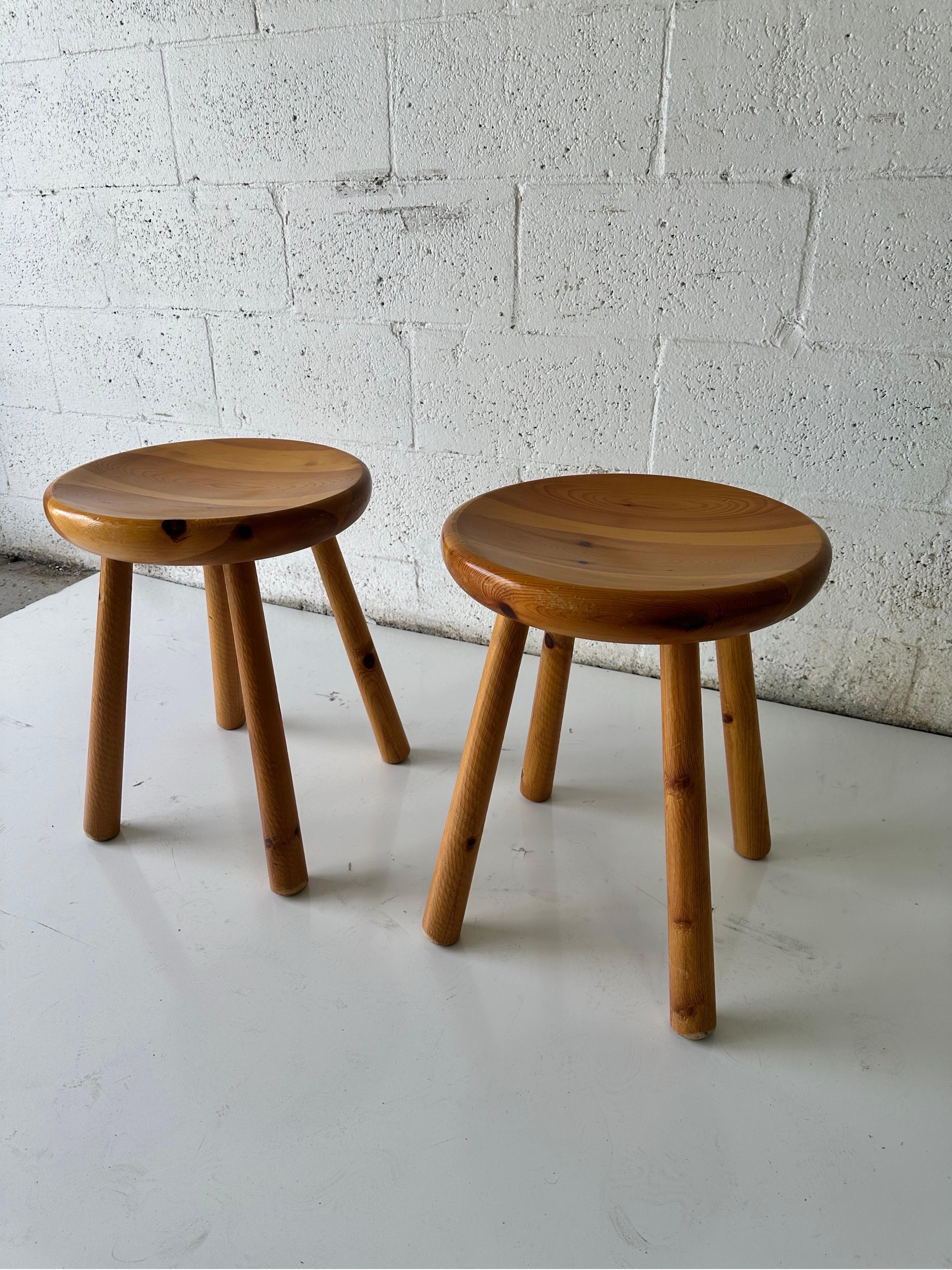 Pair of Charlotte Perriand Style Pine Stools For Sale 2