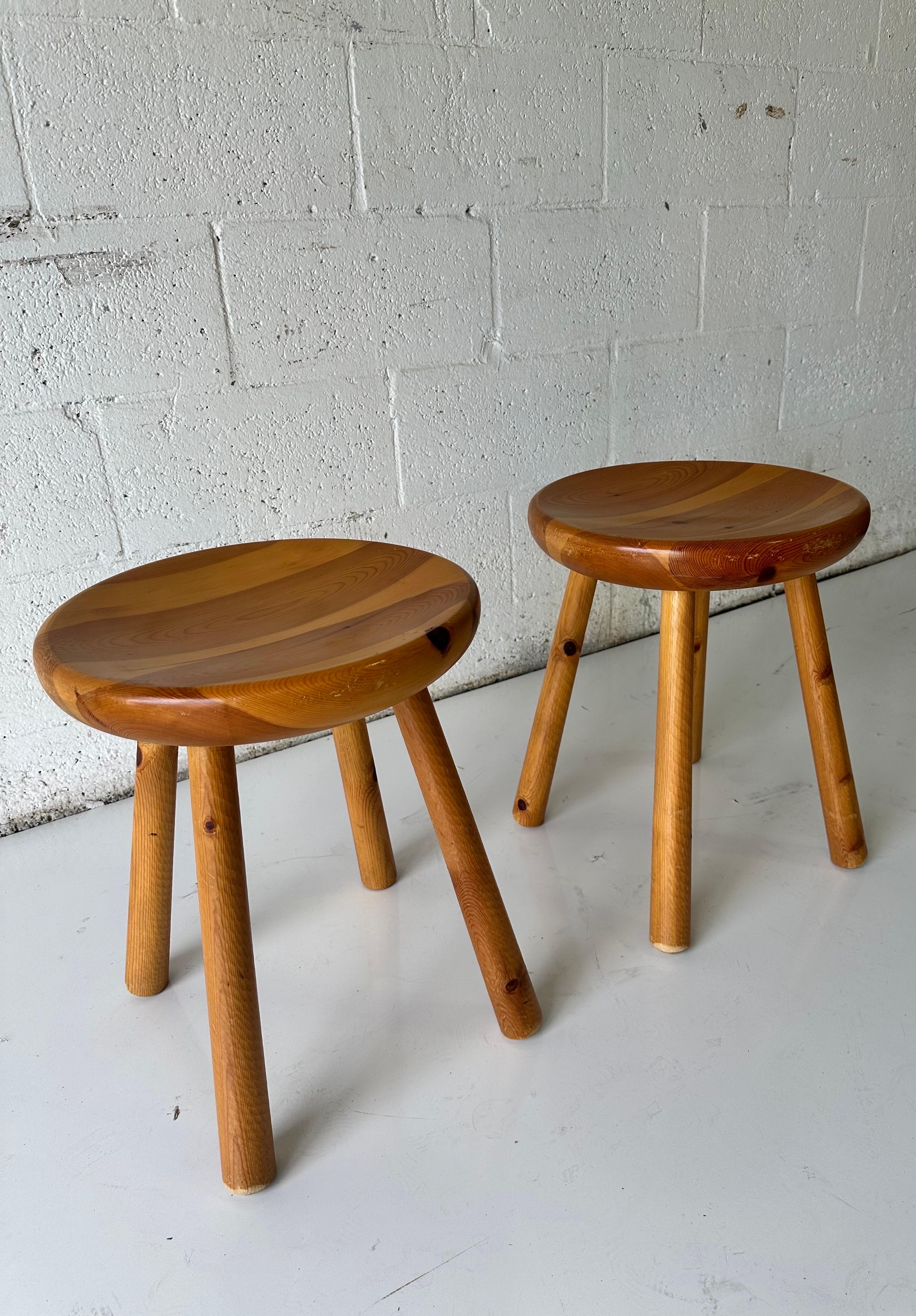Pair of Charlotte Perriand Style Pine Stools For Sale 3