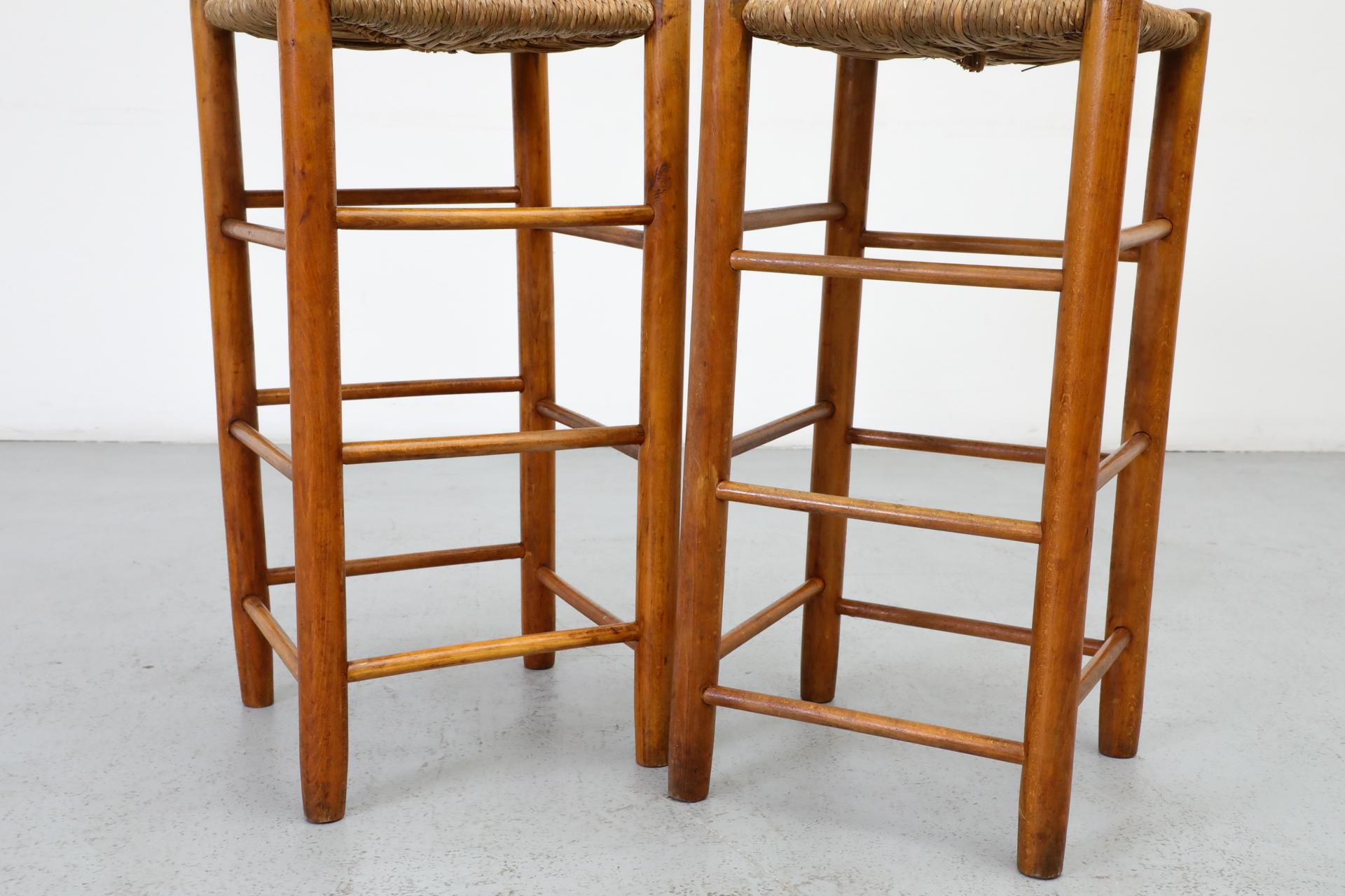 Pair of Charlotte Perriand Style Rattan Counter Stools, 1960's 2