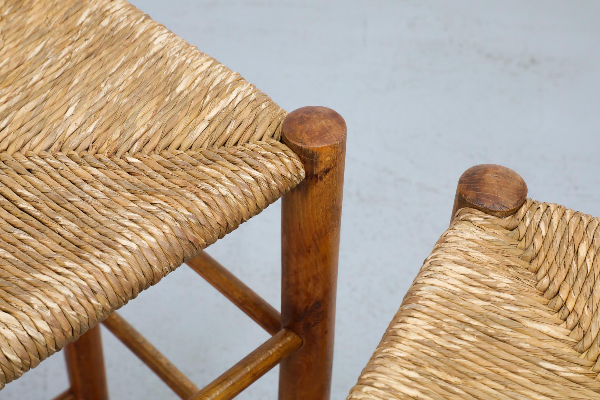 Pair of Charlotte Perriand Style Rattan Counter Stools, 1960's 5