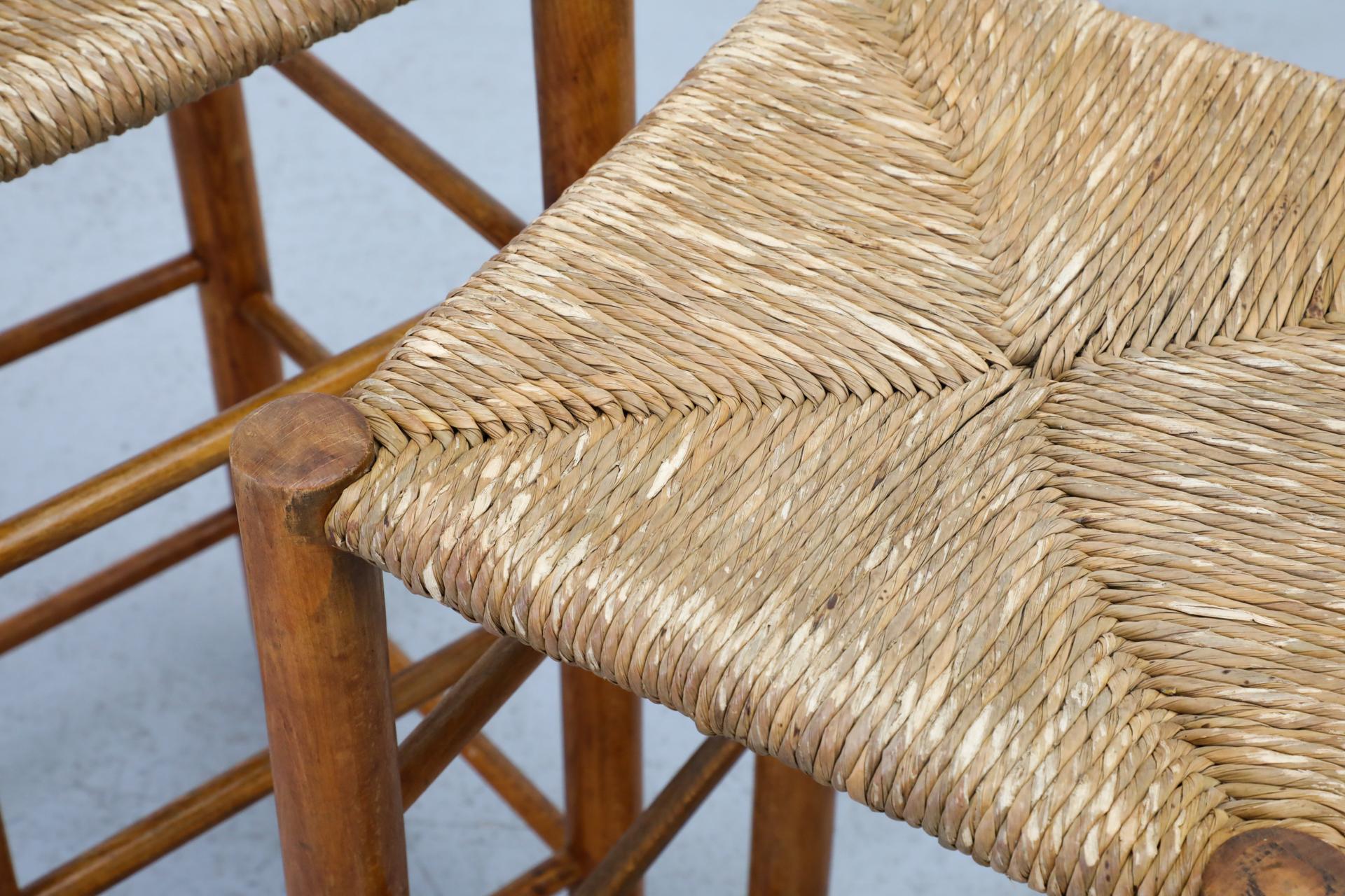 Pair of Charlotte Perriand Style Rattan Counter Stools, 1960's 6