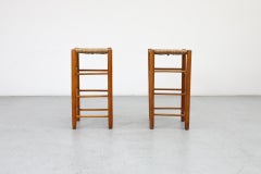 Pair of Charlotte Perriand Style Rattan Counter Stools, 1960's