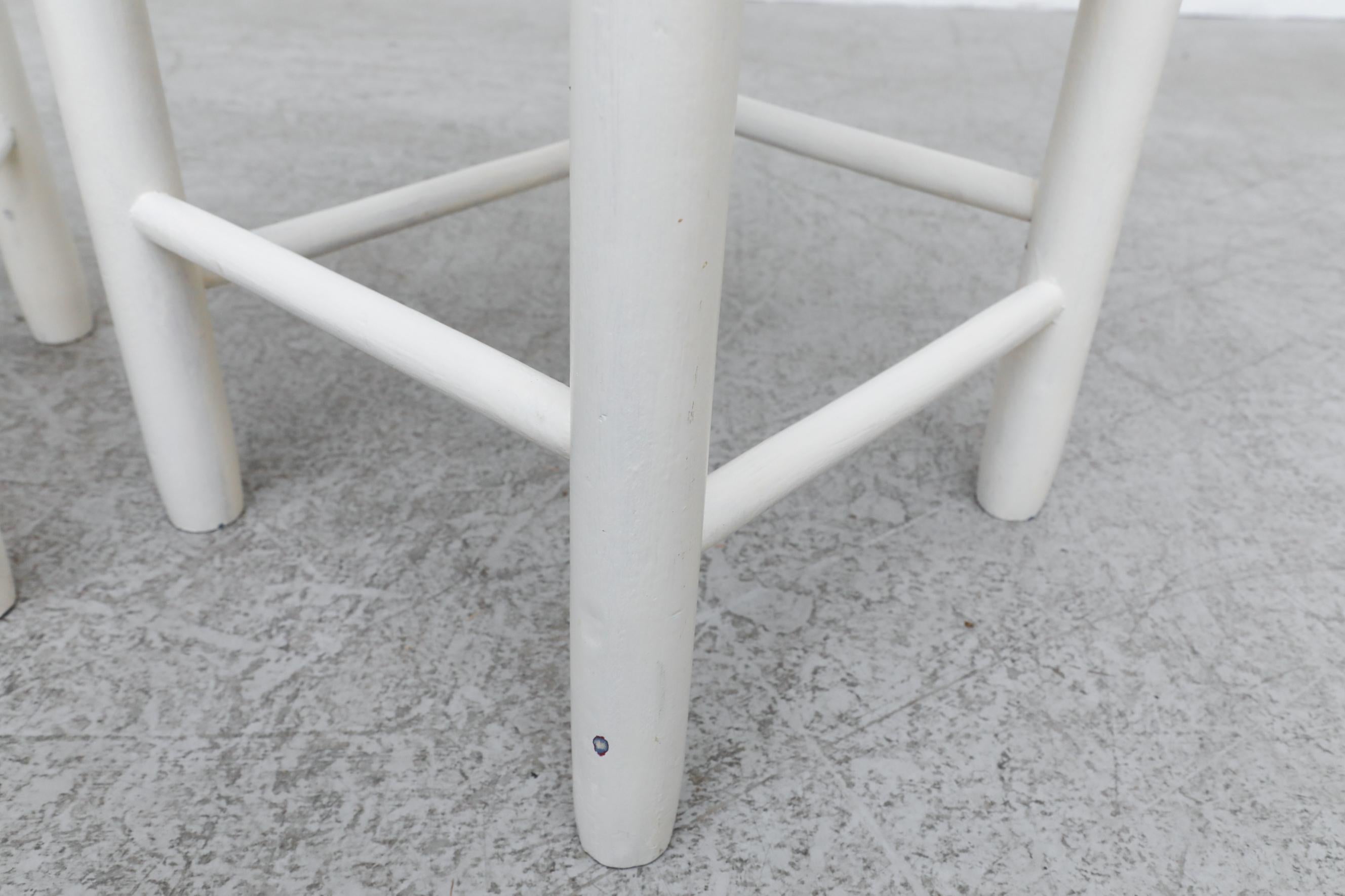 Pair of Charlotte Perriand Style Low Counter Height White Stools with Rush Seats For Sale 5