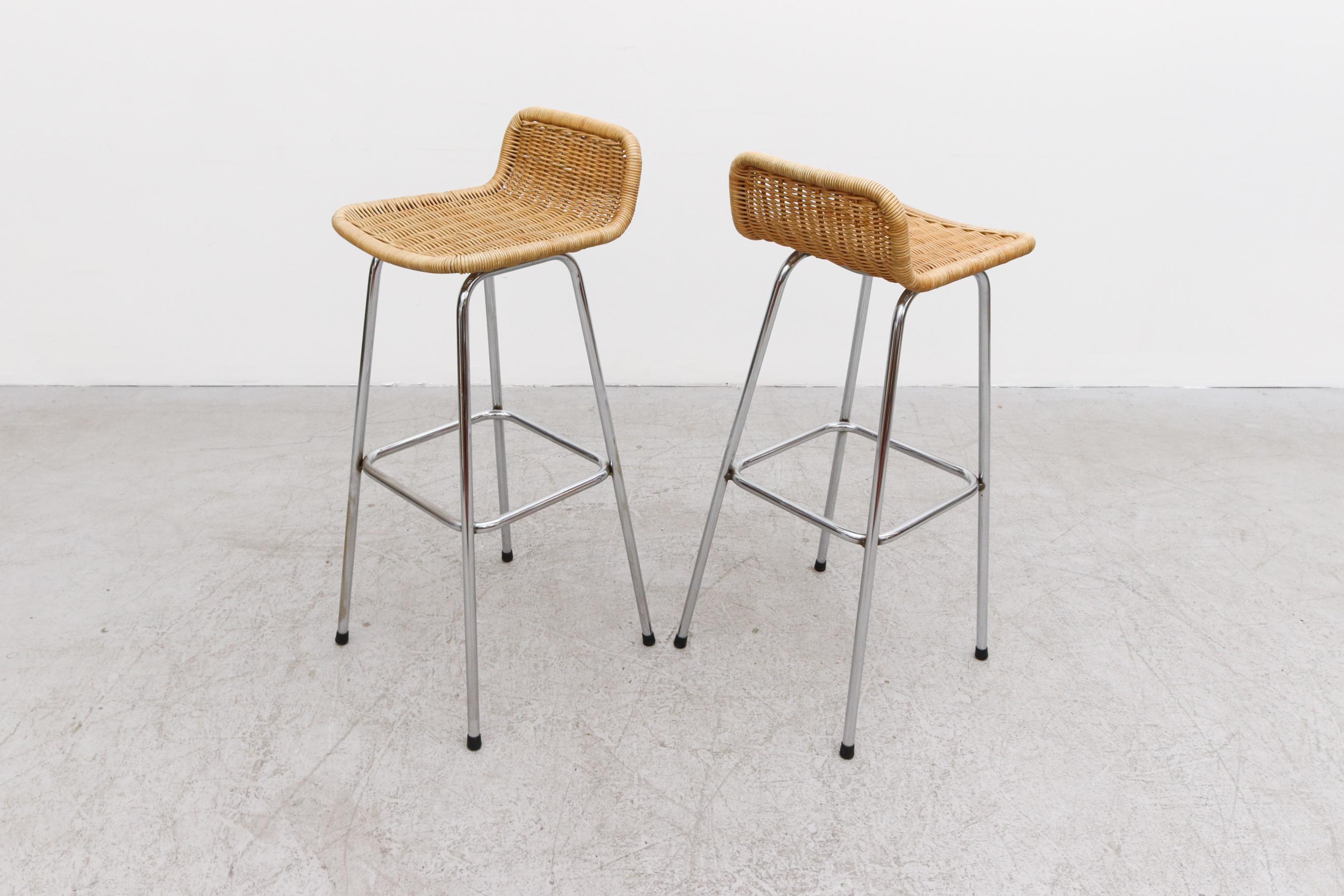 Pair of Charlotte Perriand Style Wicker Bar Stools 3