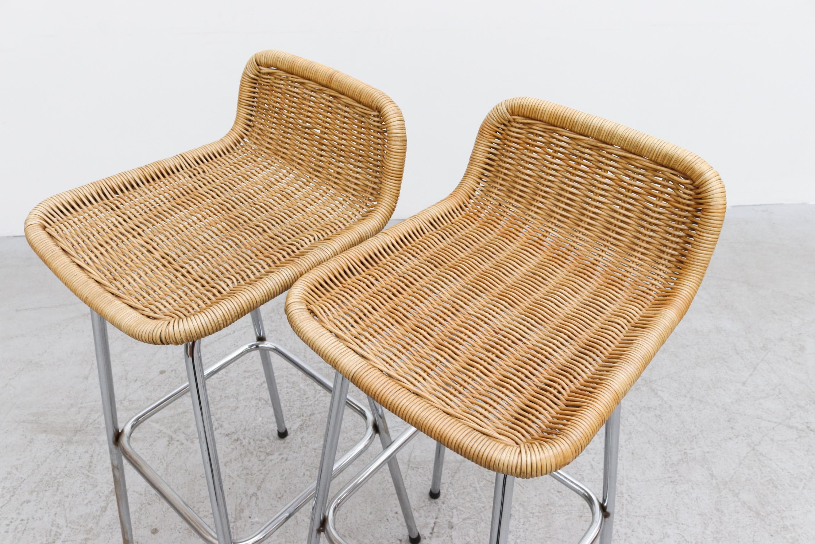 Pair of Charlotte Perriand Style Wicker Bar Stools 4