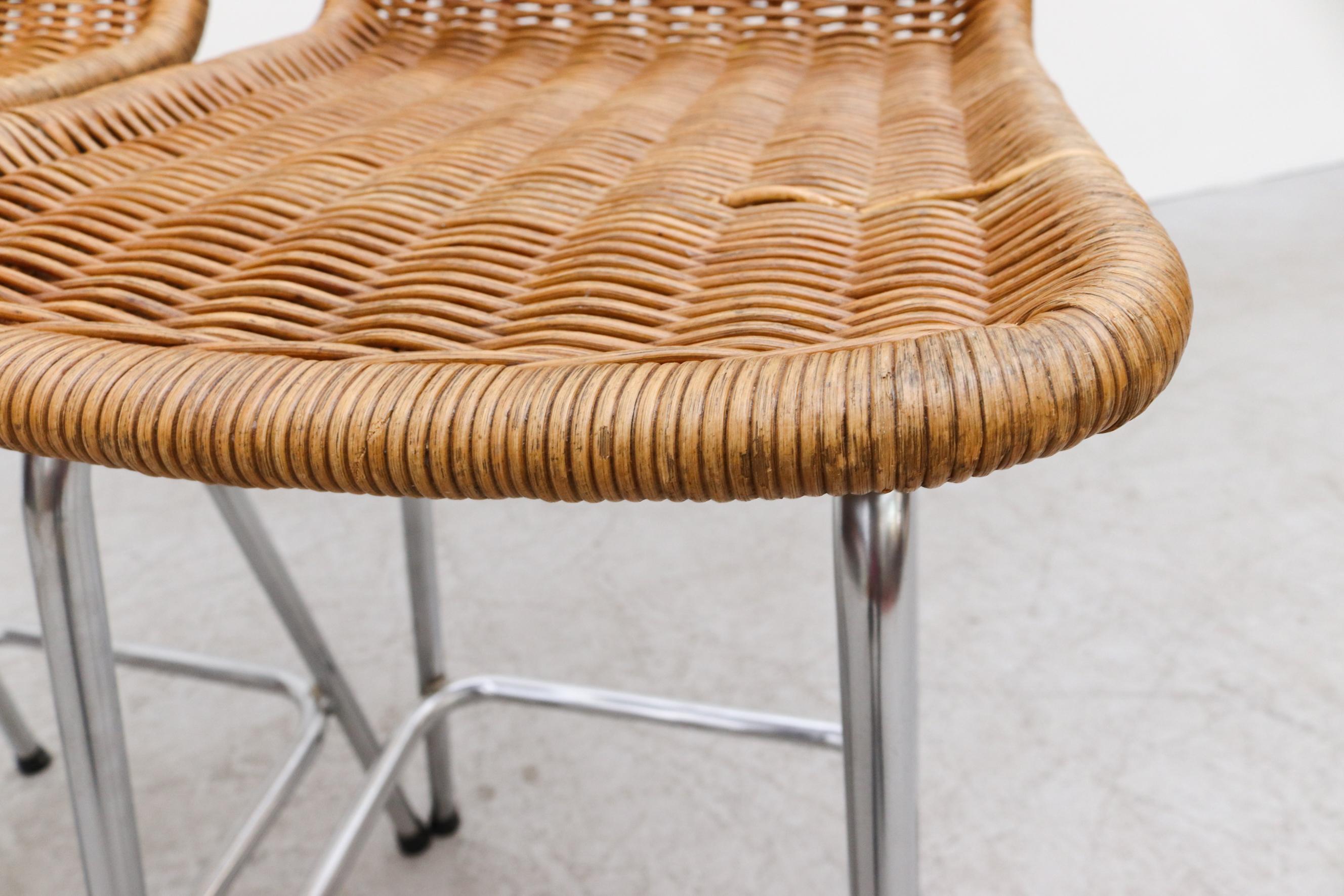 Pair of Charlotte Perriand Style Wicker Bar Stools 6