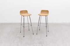 Pair of Charlotte Perriand Style Wicker Bar Stools