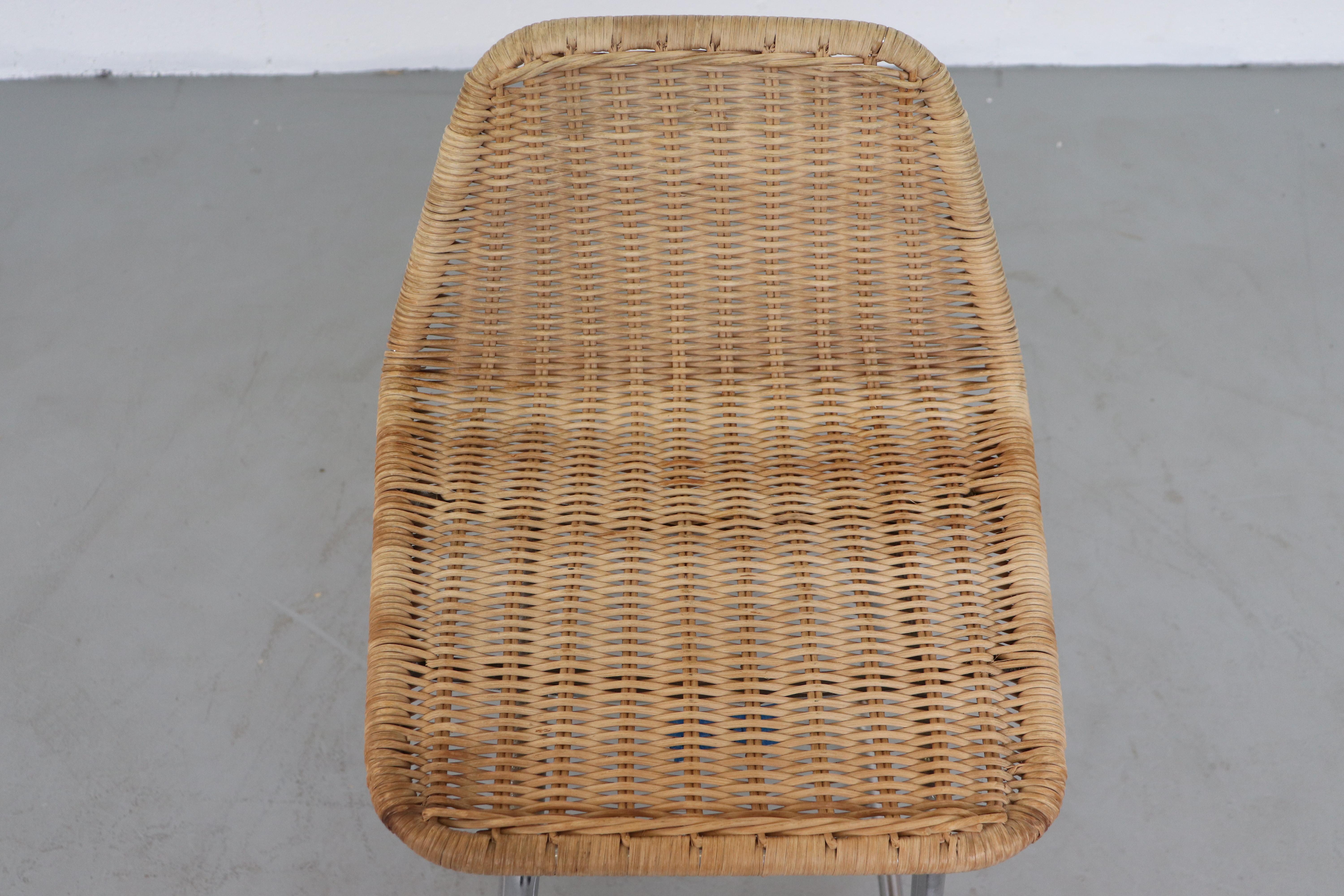 Rattan Pair of Charlotte Perriand Style Wicker Bar Stools