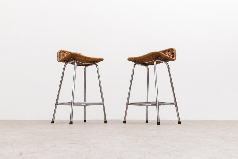 Pair of Charlotte Perriand Style Wicker Bar Stools at 1stDibs bar