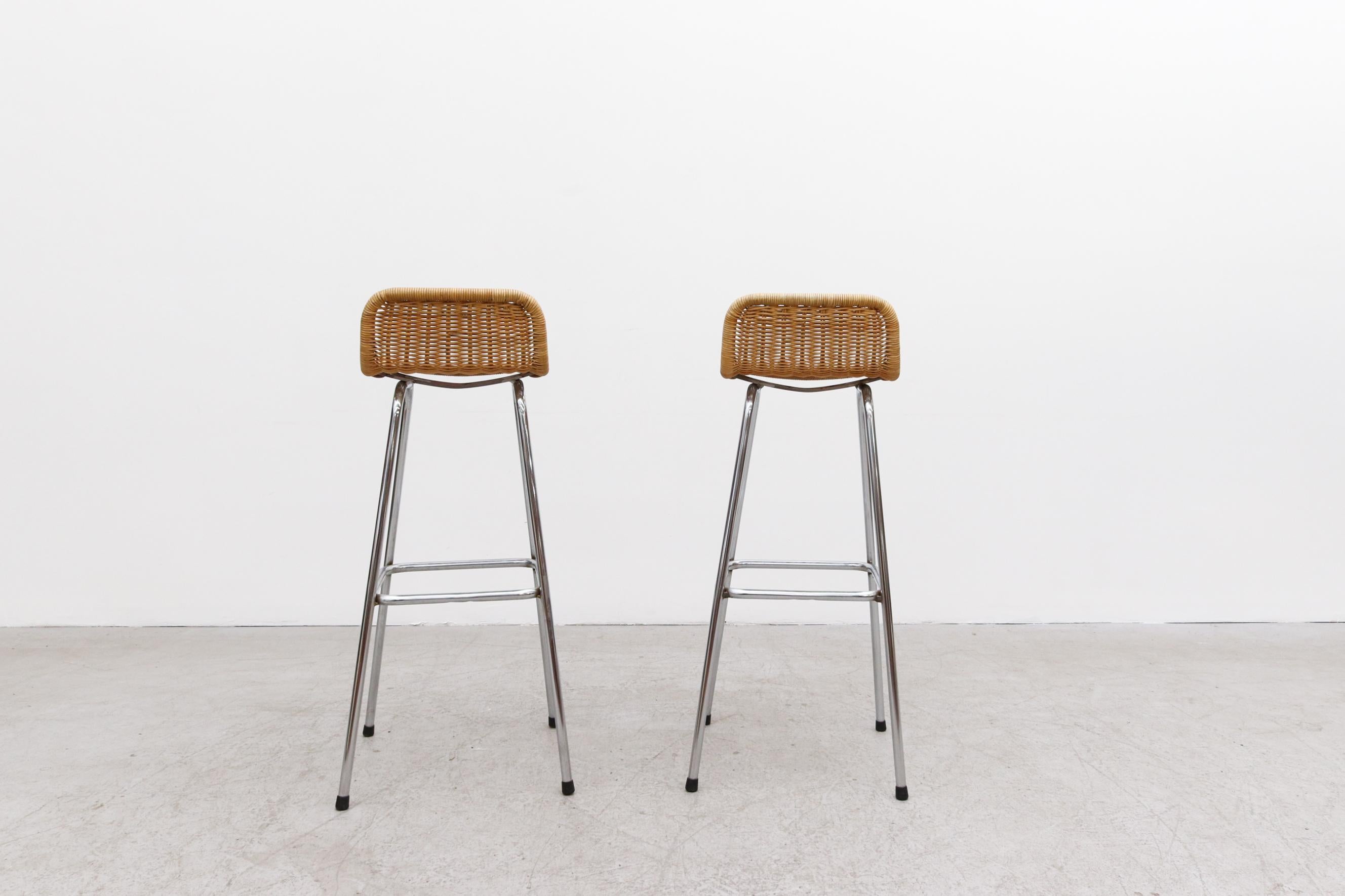 Pair of Charlotte Perriand Style Wicker Bar Stools 2