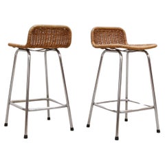 Pair of Charlotte Perriand Style Wicker Bar Stools